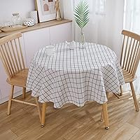 Vista 2 de Bringsine Mantel – Mantel de lino de algodón para cocina, comedor, restaurante, decoración de fiesta (redondo, 60 pulgadas, cuadros blancos)