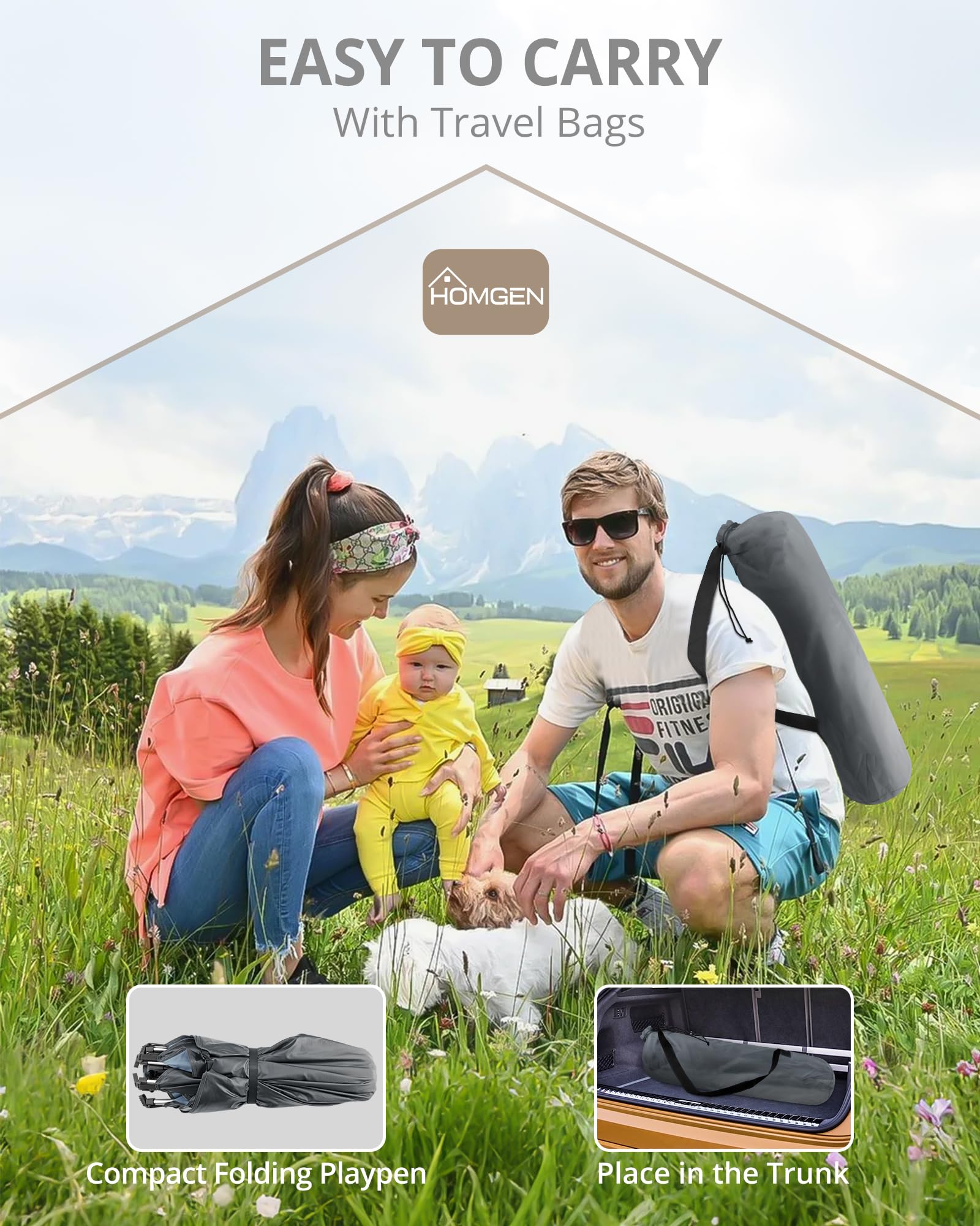 HOMGEN Parc de jeu pliable 144 x 103 cm avec 3 housses UV amovibles en tissu Oxford 450D pour bébé - Portable 2 en 1 - Pop Up - Robuste - En maille - Pour plage, parc, maison