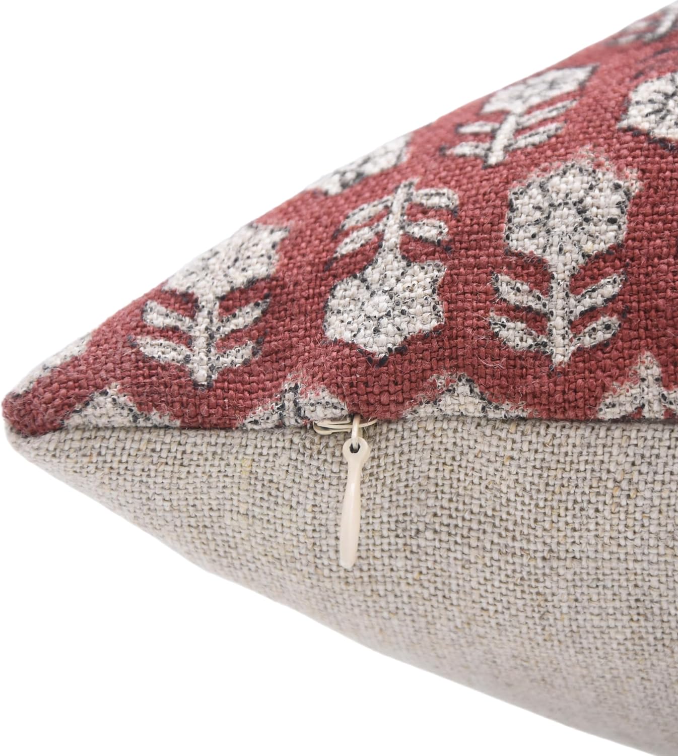 Block Print Thick Linen 18x18 Inch Throw Pillow Covers, Handmade Vintage Pillow Covers for Sofa and Couch, Floral Print Outdoor Cushion Cover with Boho Home Decor (Tulsi Buti-Maroon)