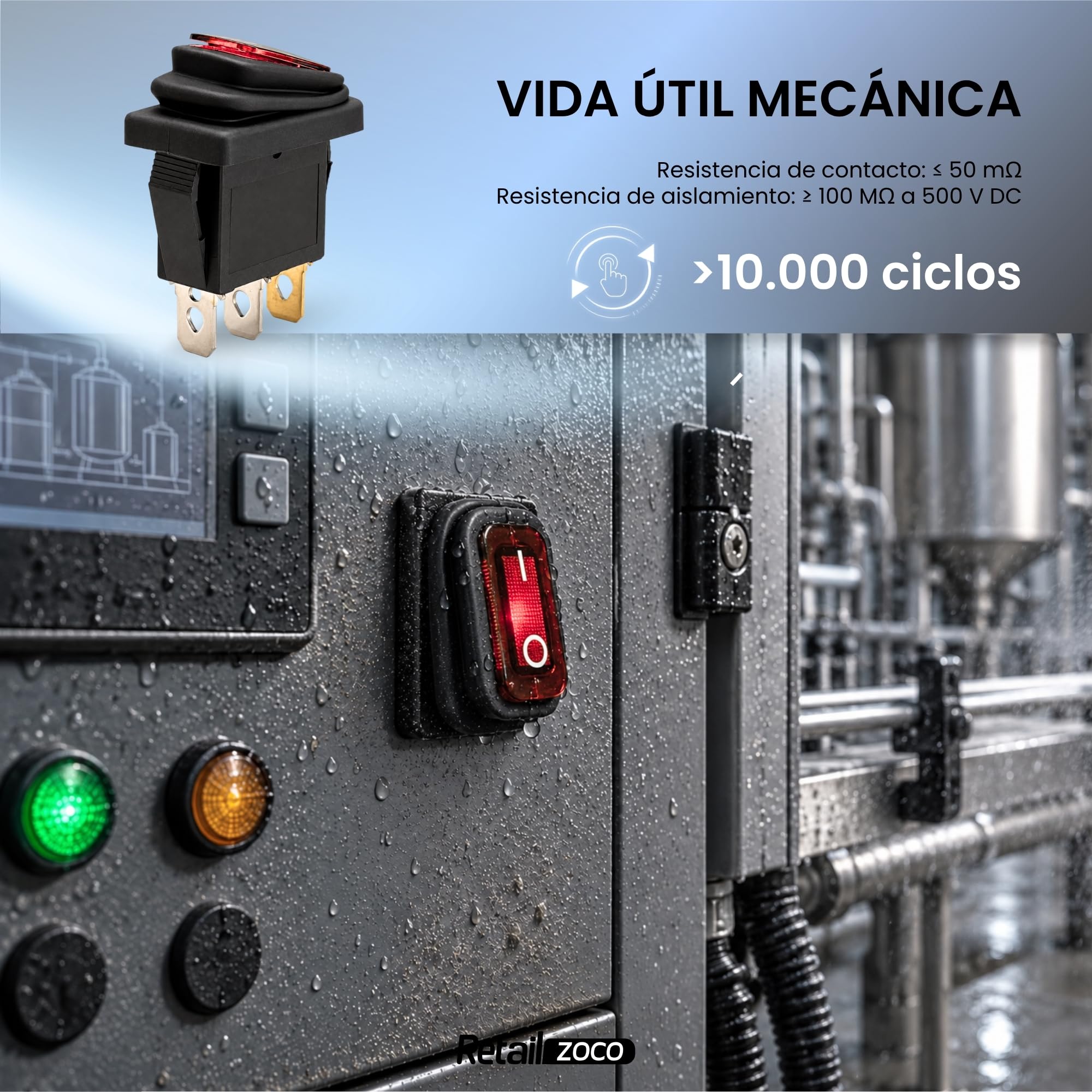 Interruptor Basculante SPST ON/OFF 3 pin, Luz Roja, 1 Unidad - imagen 6