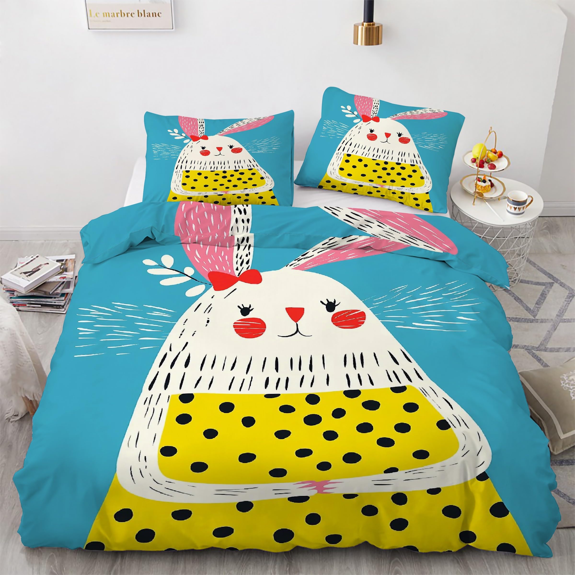 Housse de couette lapin 90x190 facile à border avec son zip robuste