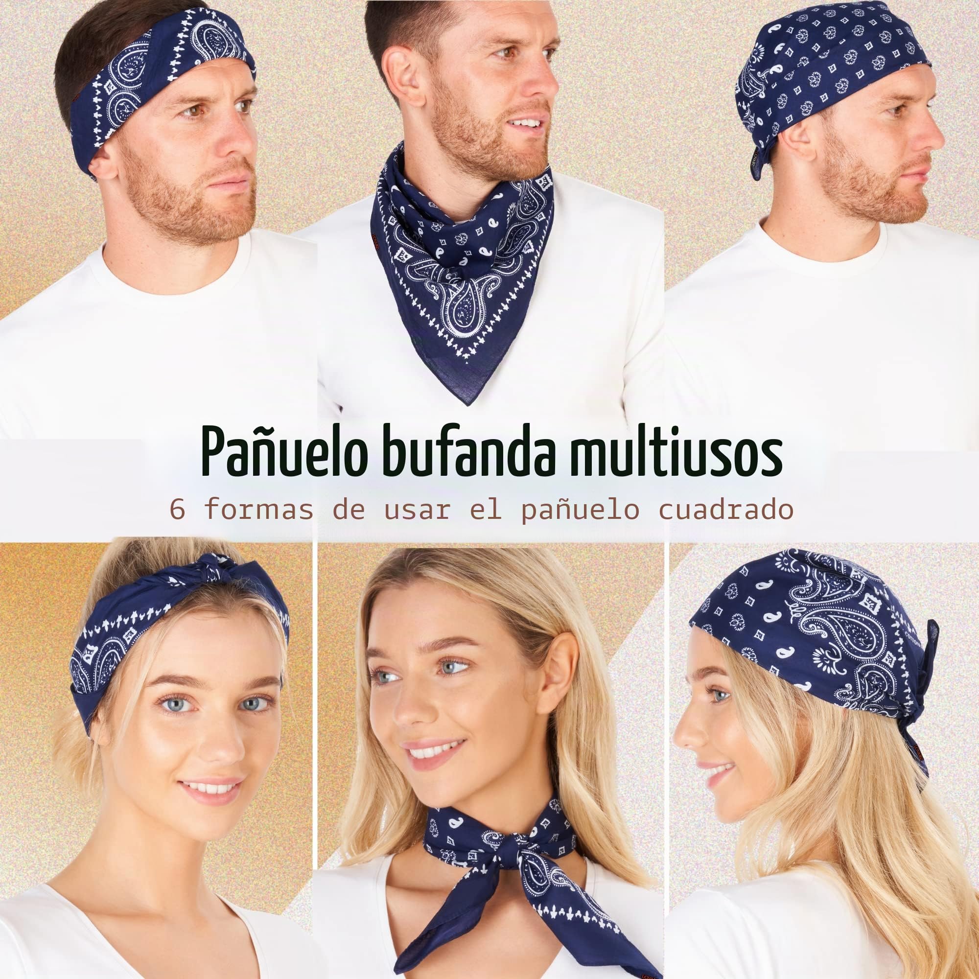 LOVARZI Bandana hombre y mujer de algodón premium - Ideal para Pañuelo cabeza y Pañuelo cuello - Perfecto para todas las estaciones
