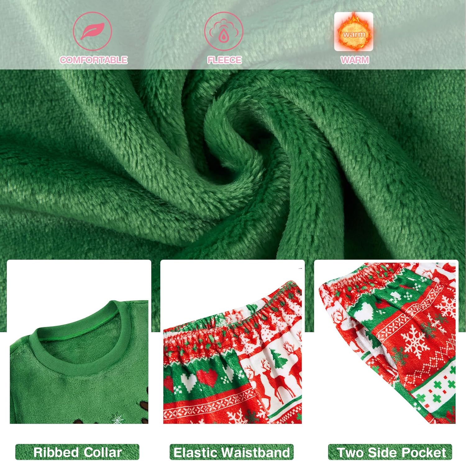 Funnycokid Girls Fleece Pajamas Set Kids Soft Flannel Pjs Pullover Top Pants Loungewear Size 7-14 - Image 7