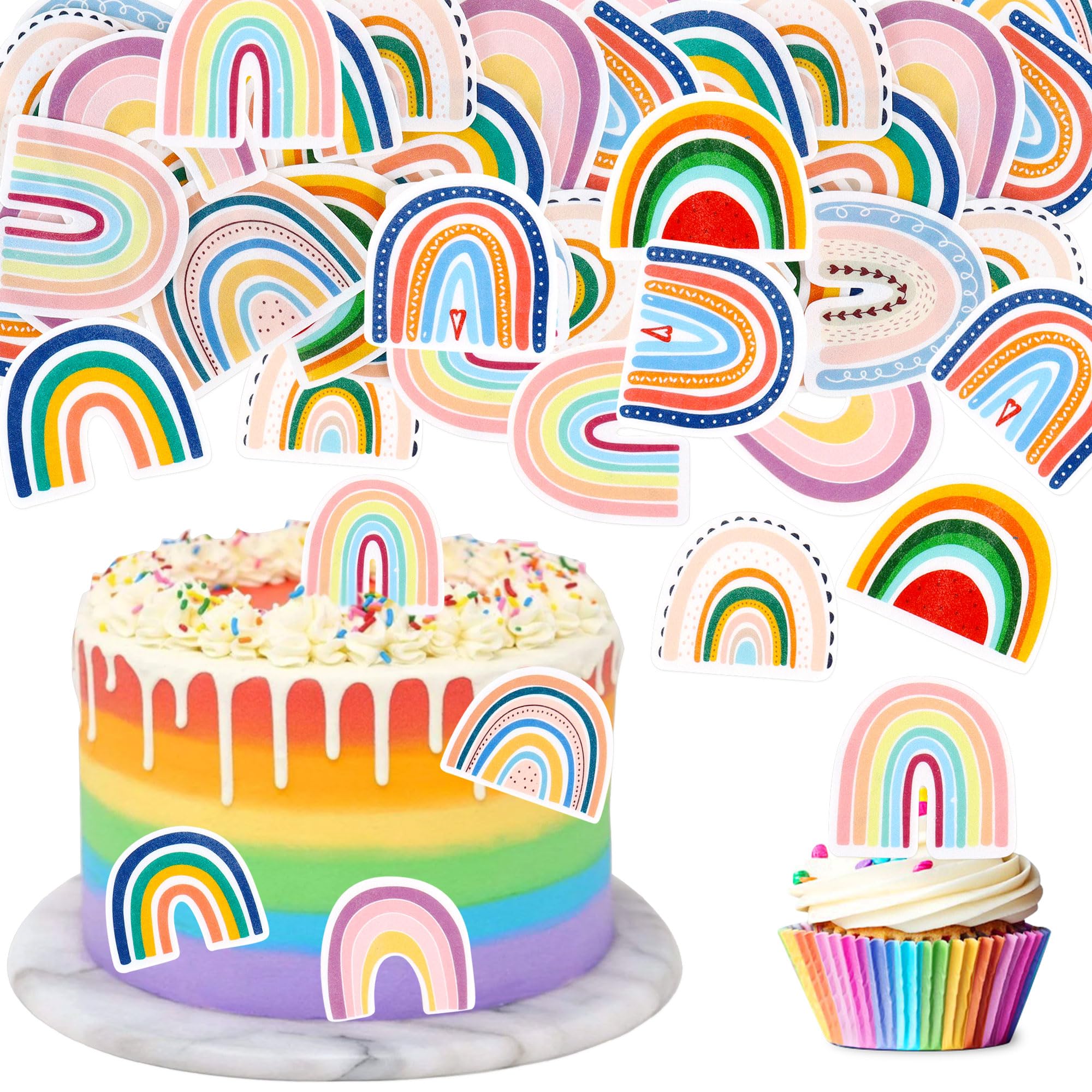 24 Bunte Regenbogen-Cupcake-Topper – Kuchen-Deko Für Geburtstag, Baby Shower & Partys