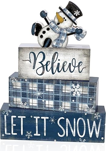 Miniatura 10 de DIYDEC 4 piezas de decoración de mesa de Navidad, árbol de Navidad, letrero de bloque de madera, decoración de bandeja escalonada de Navidad, pieza