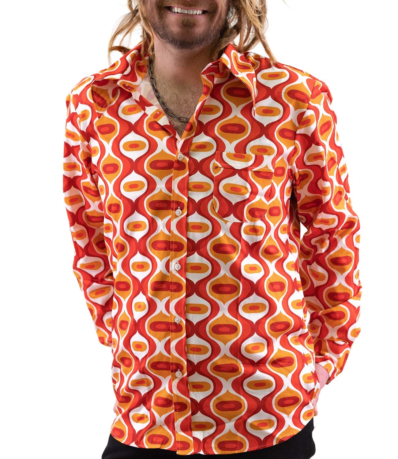 Yimoon Camicia Uomo Anni '70 Con Paillettes Metalliche - Maniche Corte, Stile Discoteca