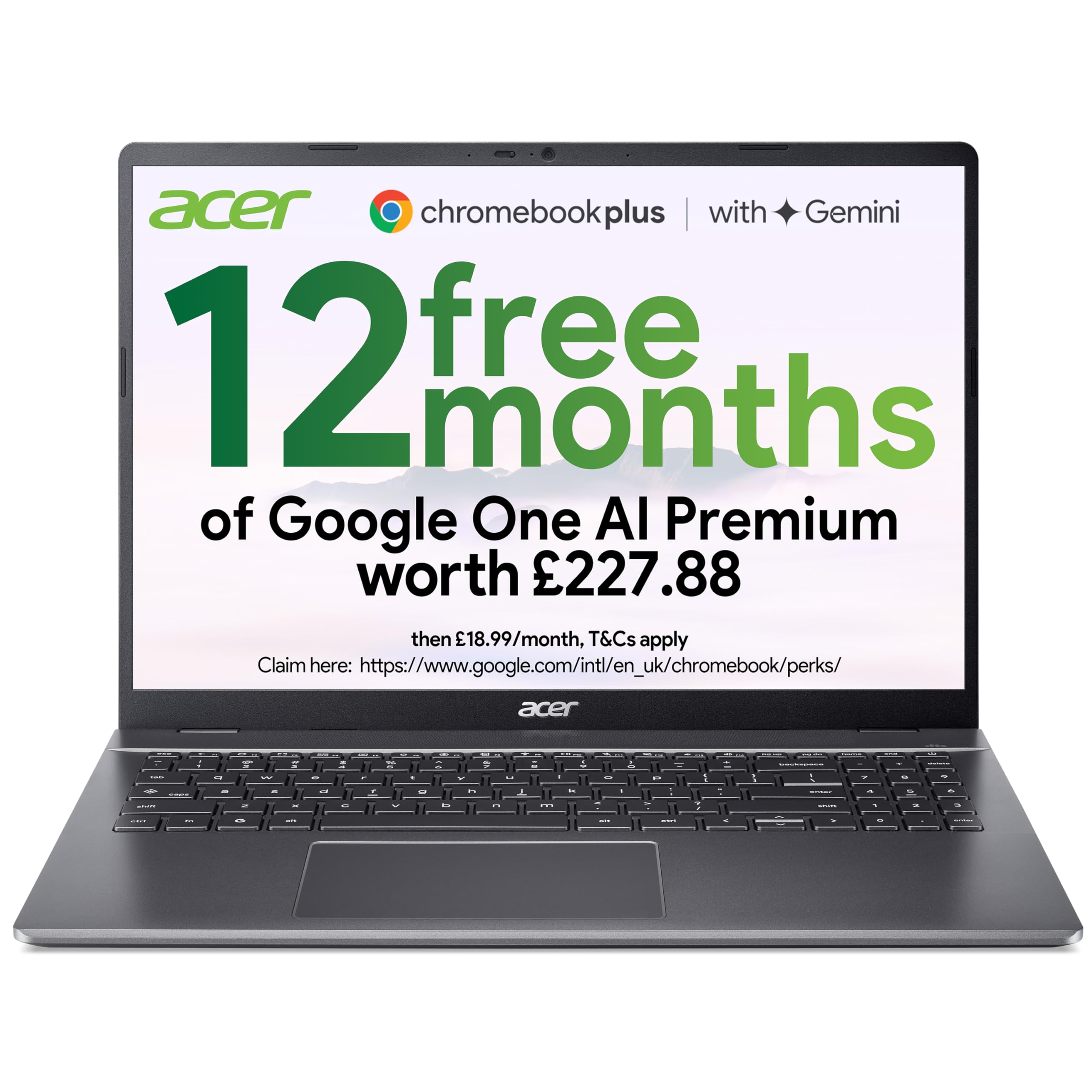 Acer Chromebook Plus 516 CB516-1H Laptop - Intel Core 5 120U, 8GB, 128GB UFS, Integrated Graphics, 16" WUXGA Display, Google Chrome OS, Iron