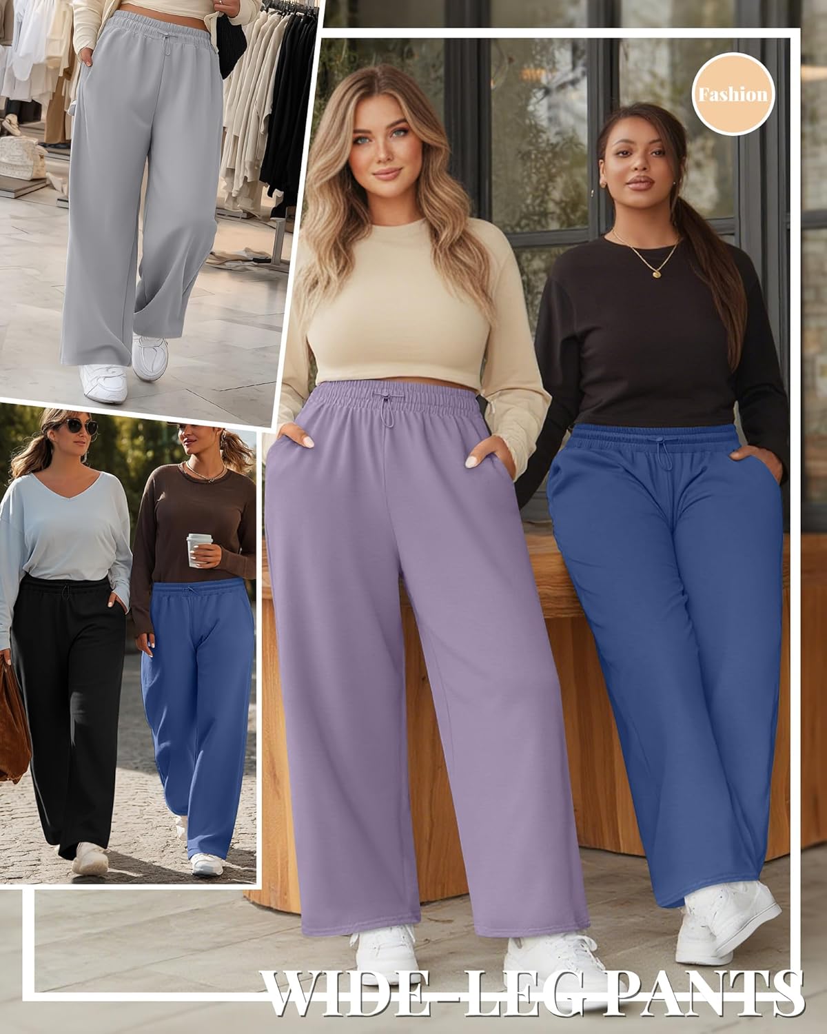 4 Pack Women Plus Size Sweatpants Wide Leg Baggy High Waist Yoga Pants Loose Lounge Palazzo Pants with Pocket - Image 3