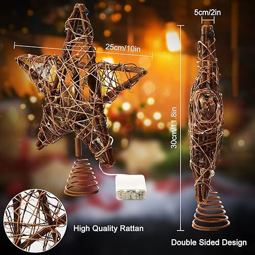Miniatura 2 de Decoración de árbol de Navidad para interiores, estrella de ratán marrón natural, decoración de árbol de Navidad, estrella de ratán rústica,