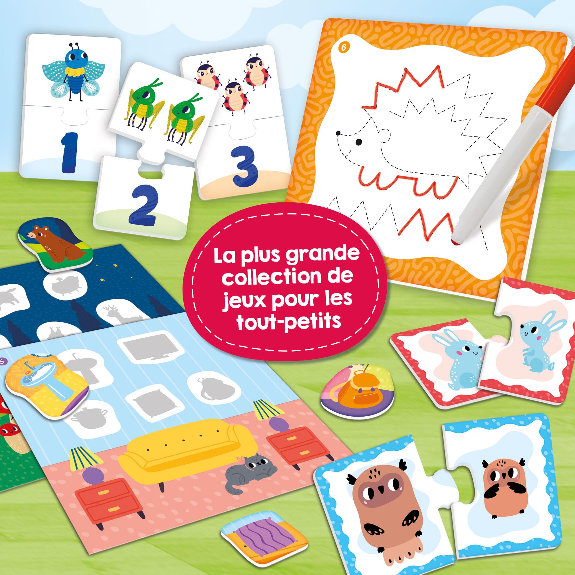 Lisciani - Carotina Baby - Pakiet 60 gier - Zajęcia edukacyjne dla dzieci od 2 lat - Bingo, Puzzle, logiczne skojarzenia, notatki, zestawy do rysowania - Puzzle edukacyjne - Nauka i zabawa