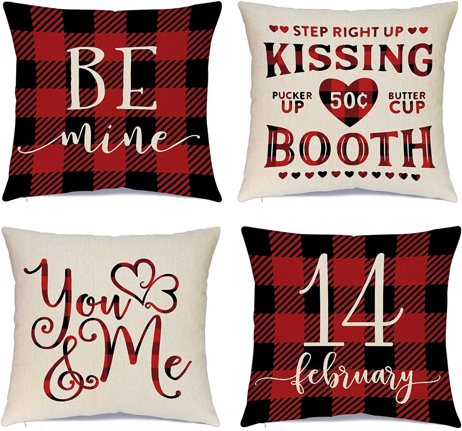Ueerdand Valentines Day Pillow Covers 16x16 inch Set of 4 Valentine Decorations for Home Decor Red Black Buffalo Check Valentines Day Throw Pillows Decorative Cushion Cases