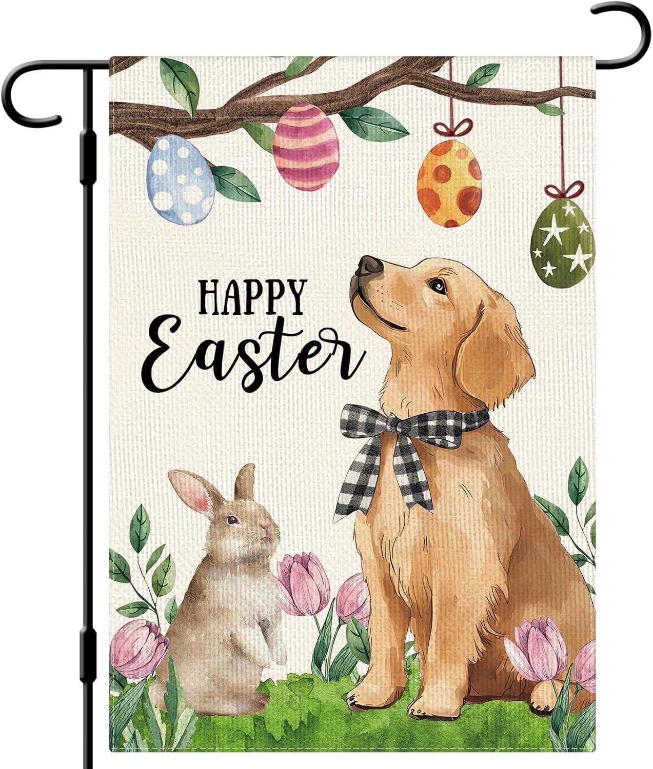 DLZDN Easter Golden Retriever Dog Garden Flag 12×18 Inch Double Side Vertical Burlap Farmhouse Yard Sign Spring Holiday Outdoor Decoration
