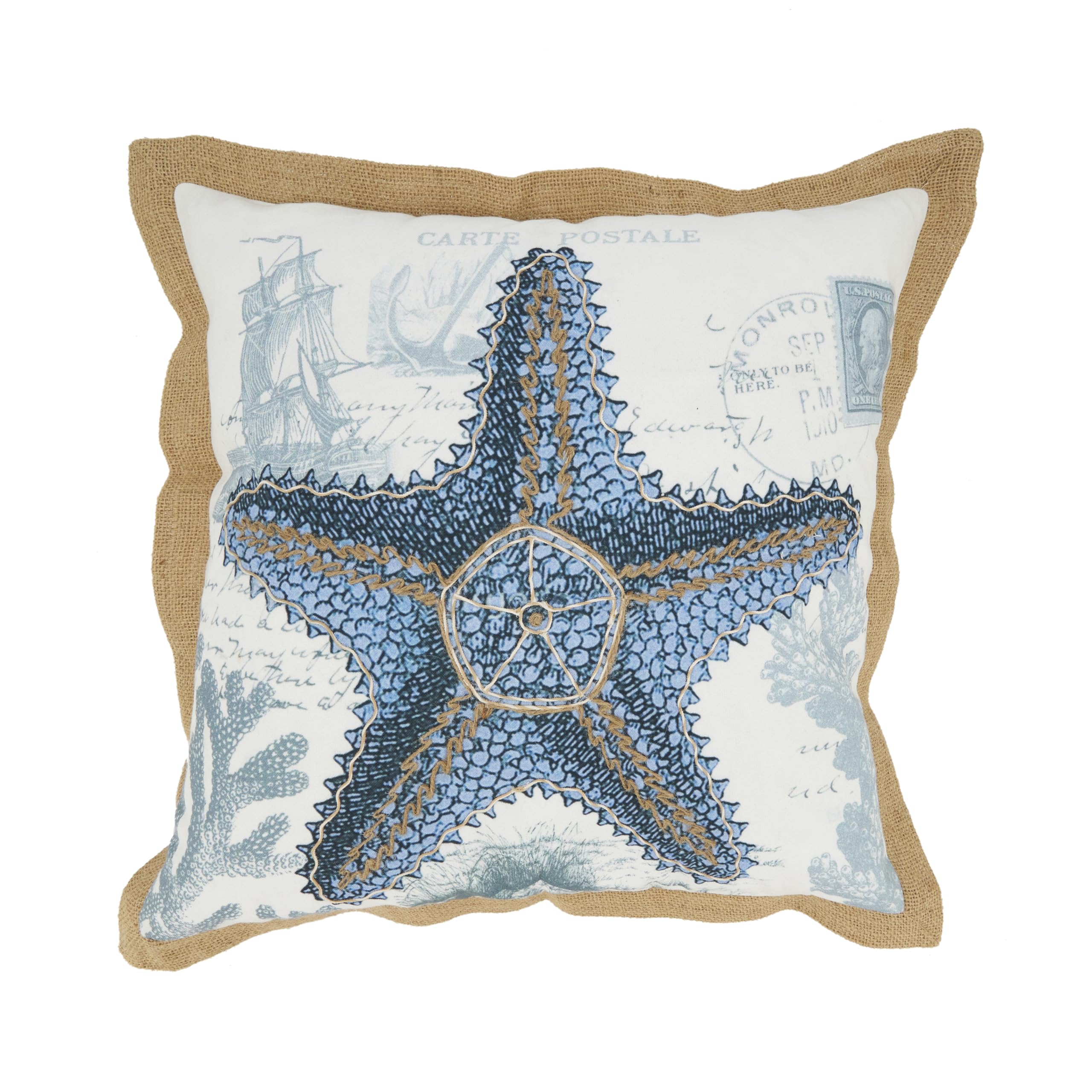 SARO LIFESTYLE Coastal Outdoor Starfish Pillow Cover 18x18 Navy Blue