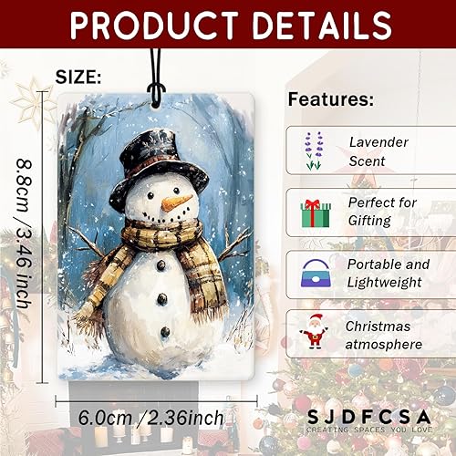 Miniatura 7 de Ambientador de coche de Navidad, 4 unidades, accesorios de automóvil de muñeco de nieve de Navidad azul para mujeres, ambientador colgante de granja