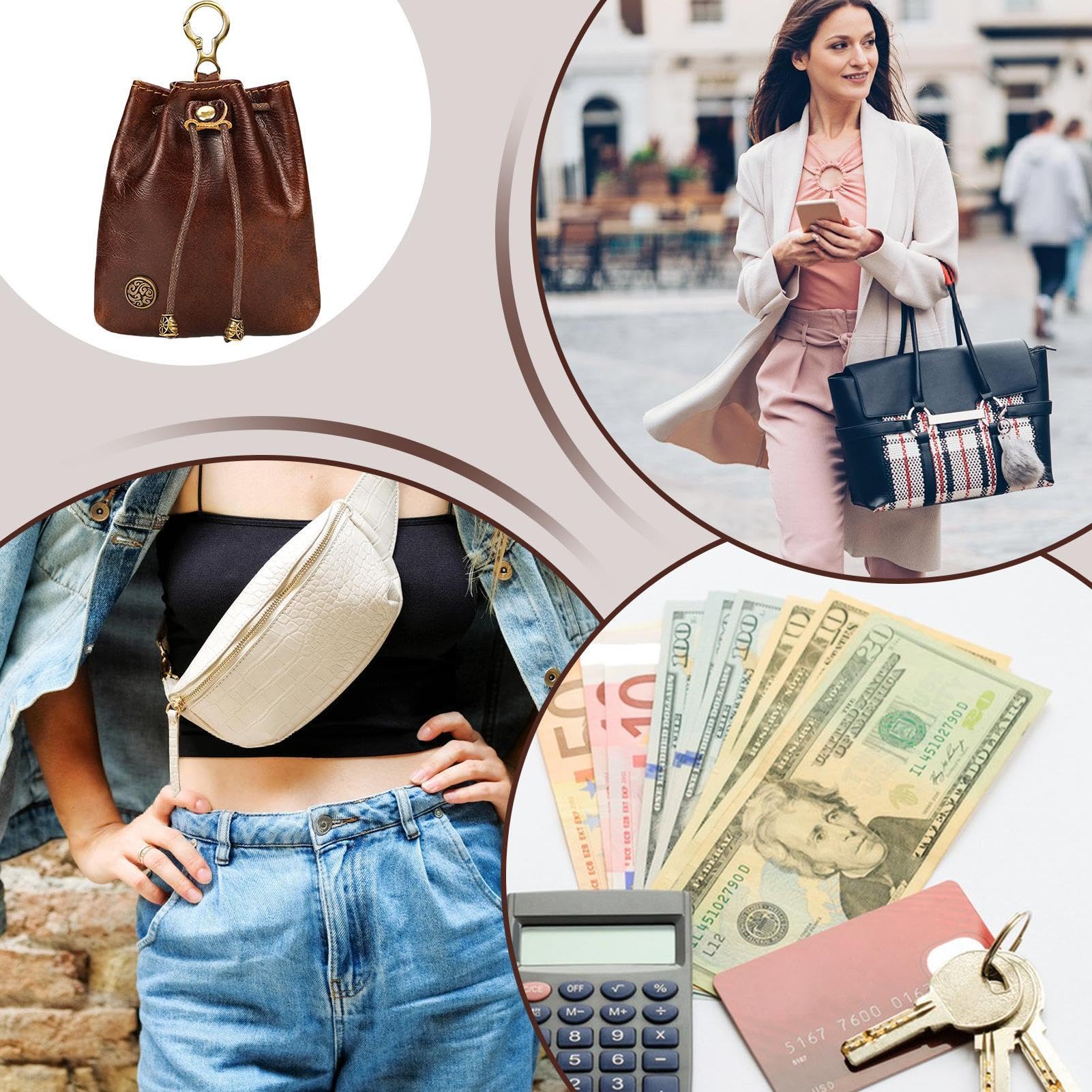Skórzana ?redniowieczna sakiewka – torebka ze sznurkiem retro, organizer monety, torba ko?ci, stylowe akcesoria kostiumowe dla m??czyzn, kobiet, Ciemnoczerwony, Refer to description, Uniseks