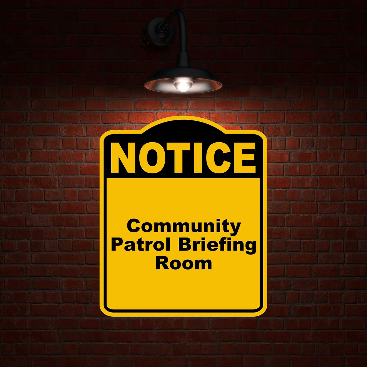 Community Patrol Briefing Room Notice Yellow Black Aluminum Composite Sign 20 x 24 inches