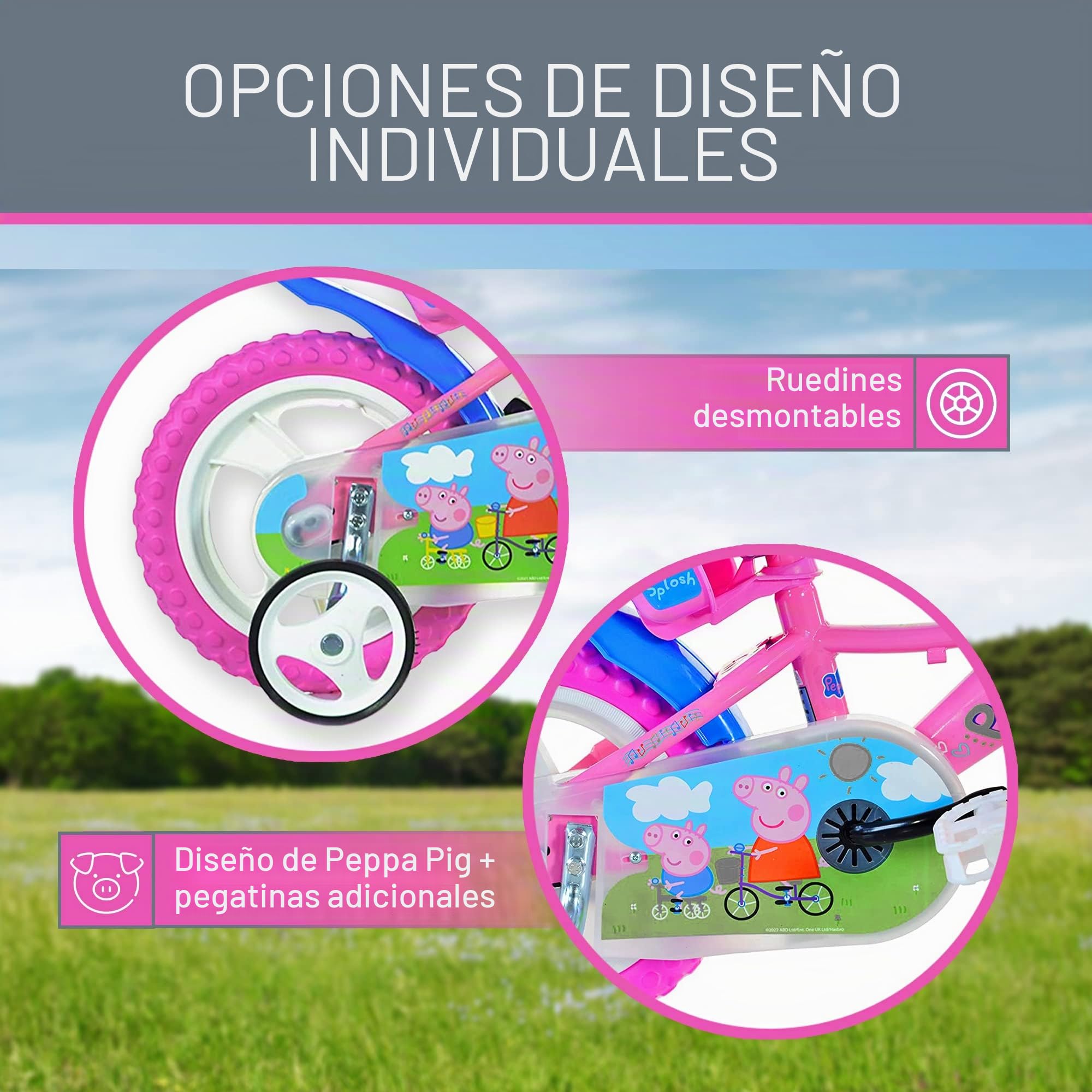 Dino Bikes – Bicicleta Infantil de 12 Pulgadas Peppa Pig – Bicicleta para niña con estabilizadores Desmontables a Partir de 2 años – Bicicleta Infantil con Cesta Frontal y portamuñecas – Sillín