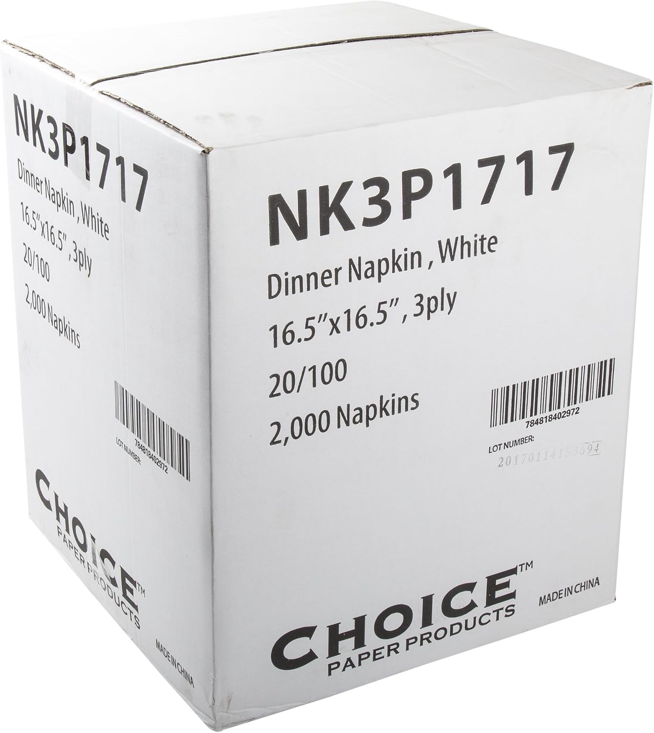 AmerCare 8.25 Inch x 8.25 Inch White 3-Ply Dinner Napkins, Case of 2000