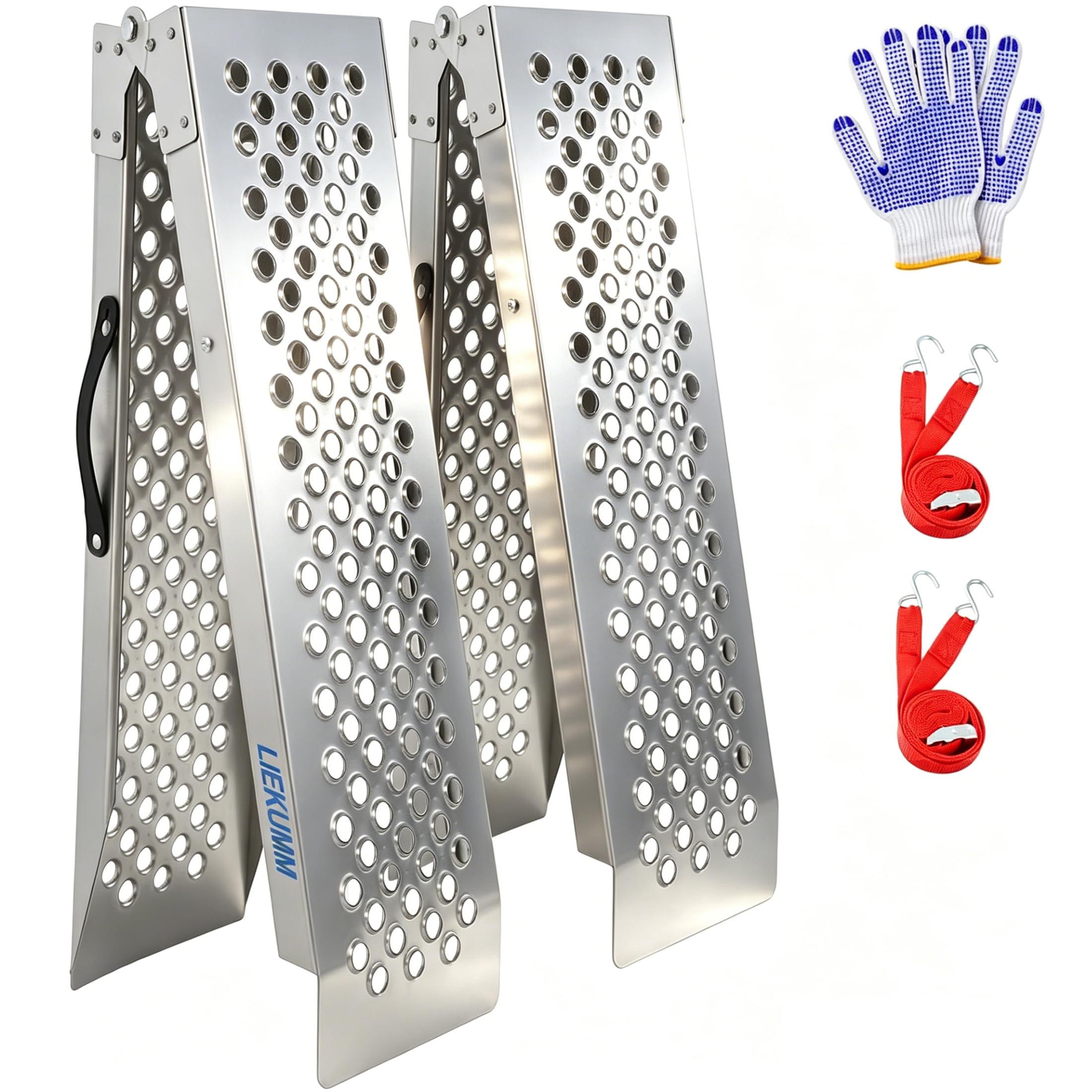 LIEKUMM Rampas de Carga, 150 cm Rampa de Acceso, rampa de Carga con perforación, 600 kg/par de Capacidad para Motocicleta, ATV, camión, Quad, cortacésped, 2 Unidades | Estable Carga máxima 600 kg, Acero Antioxidante, Adecuada Para Remolque Para Coche, Mot