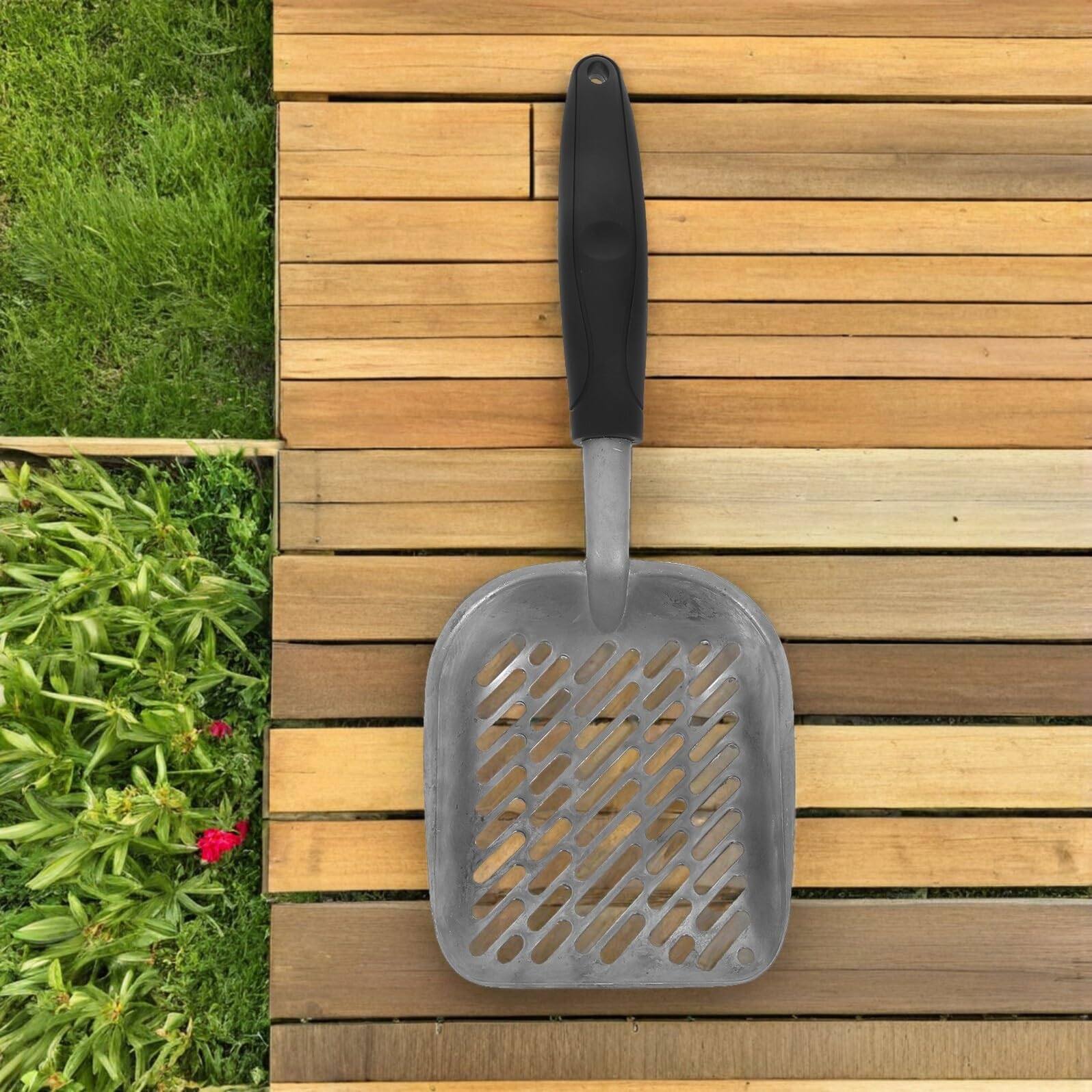 Lurrose 2 Pezzi Paletta per Lettiera Gatti in Alluminio e ABS Setaccio con Fori Larghi per Filtraggio Rapido Manico Ergonomico per Presa Confortevole Resistente e Facile da Pulire per