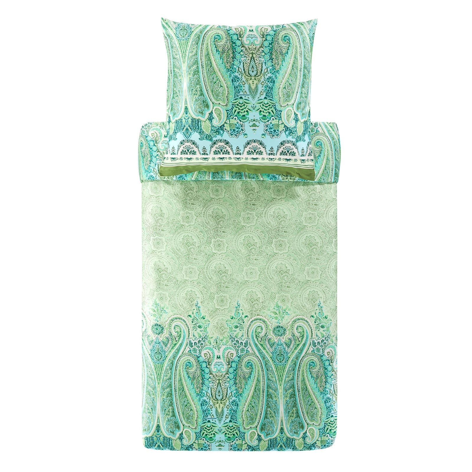 Bassetti MERGELLINA 9327389 Bed Linen + 1 Pillowcase 100% Cotton Satin in Green V1 Dimensions: 135 x 200 cm