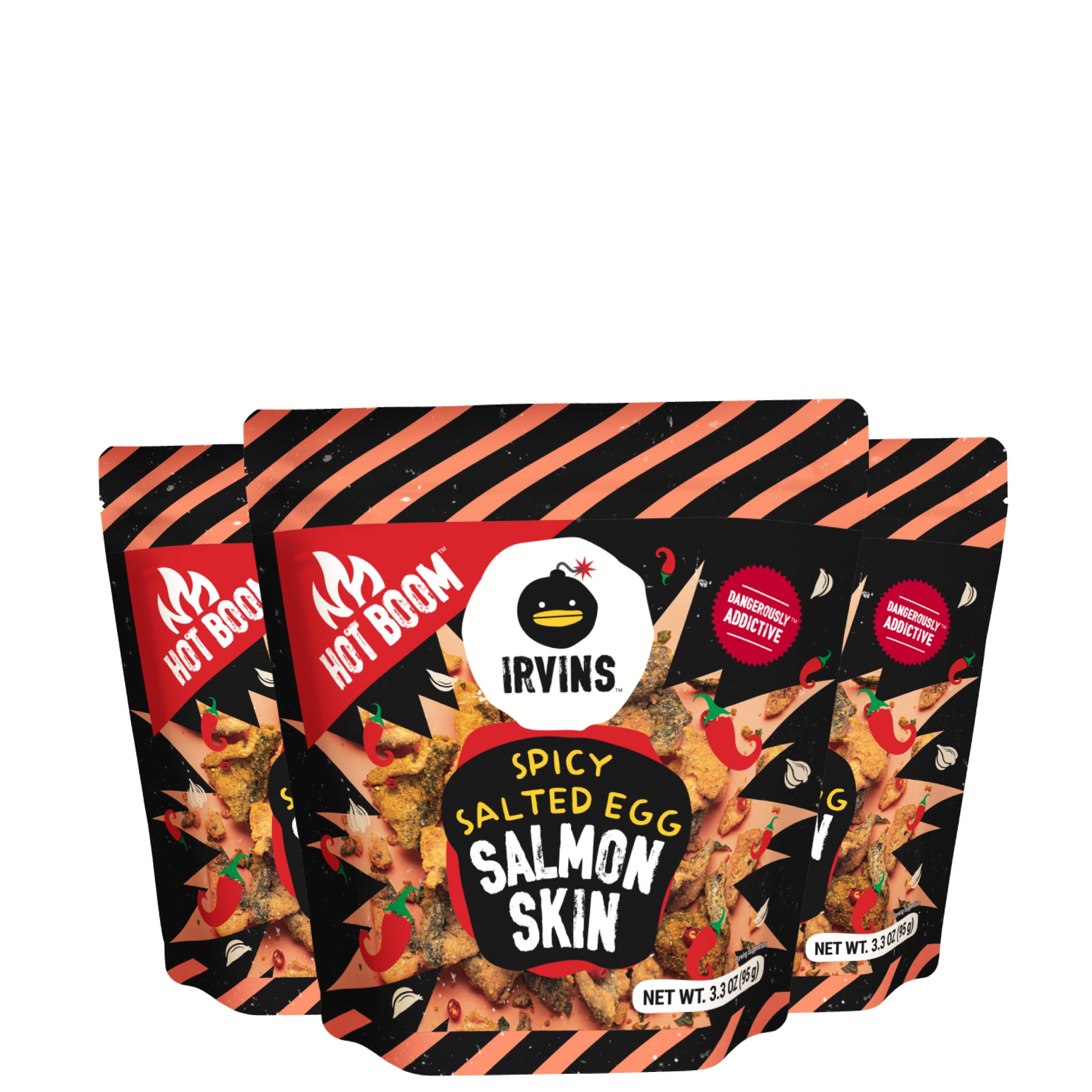 IRVINS Hot Boom Salted Egg Salmon Skins, 3.7 Ounce (Pack of 3)