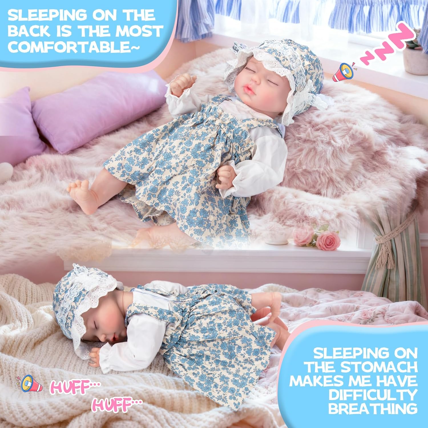 Reborn Baby Dolls -17Inch Newborn Baby Dolls Girl Real Life Baby, Soft Doll Silicone Full Body, Crying, Laughing, Snoring Baby Toys Doll Accessories, Xmas Gift for Girls 3+ (Blue)