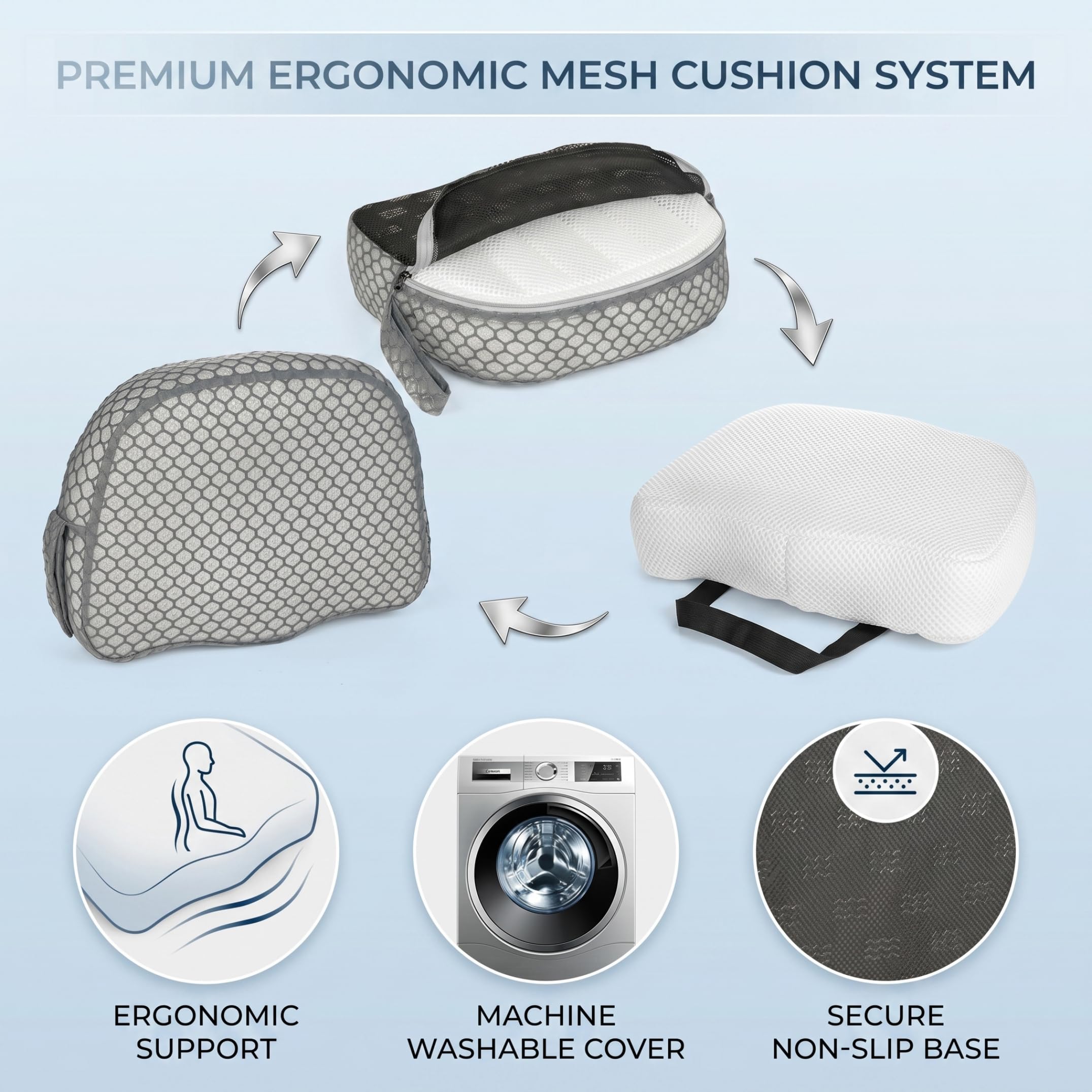 Rialzo per Vasca Idromassaggio, Cuscino Spa in Rete Quick Sink con Fodera Rimovibile, Sedile Subacqueo Antiscivolo per Adulti, 40x30, 5 cm, Grigio