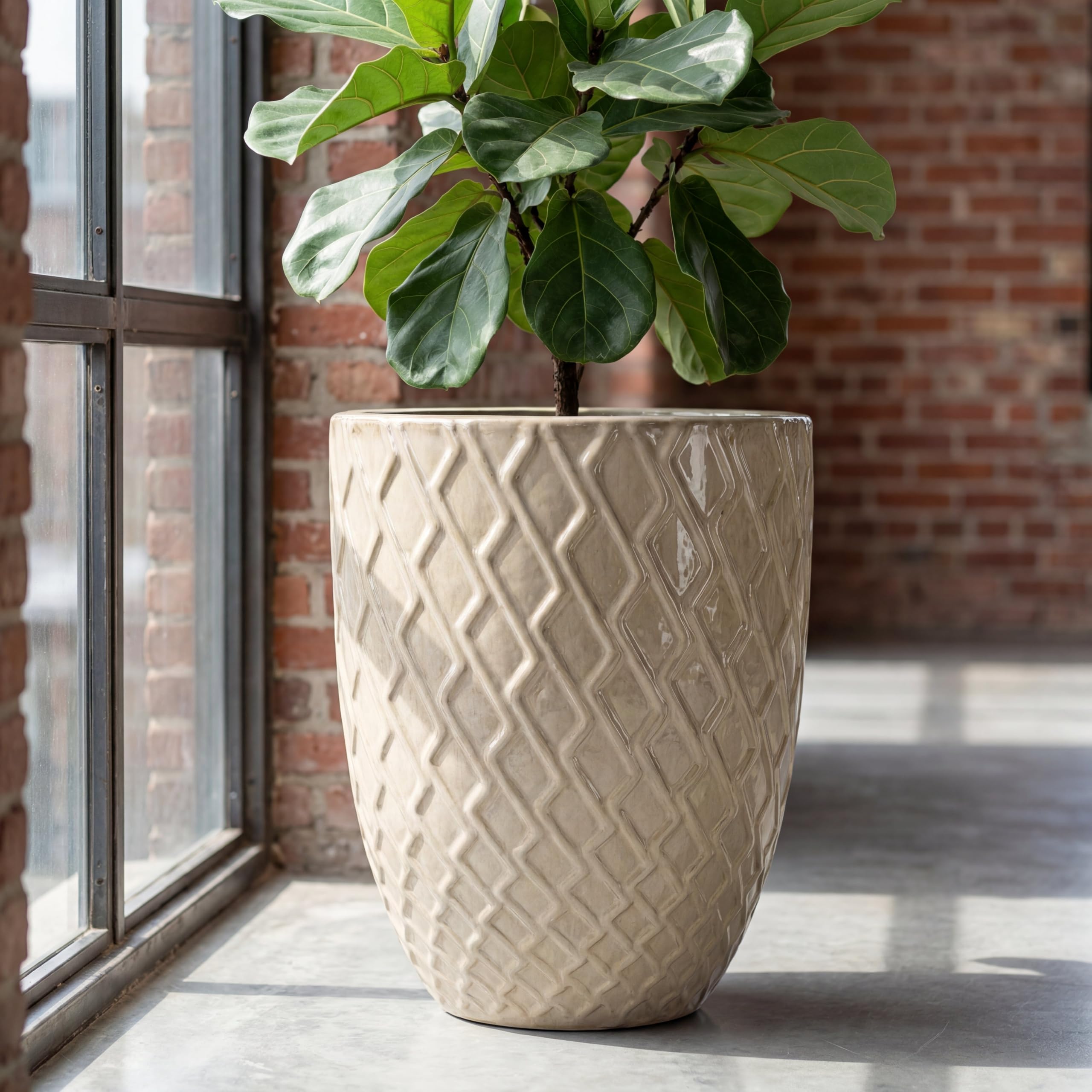 Zeus Keramik Blumentopf Elfenbein, Größe: XL, 41x54 cm, für den Innen- und Außenbereich, frostbeständig, handgefertigt, mediterraner Übertopf, Garten, Balkon, Outdoor, Dekoration