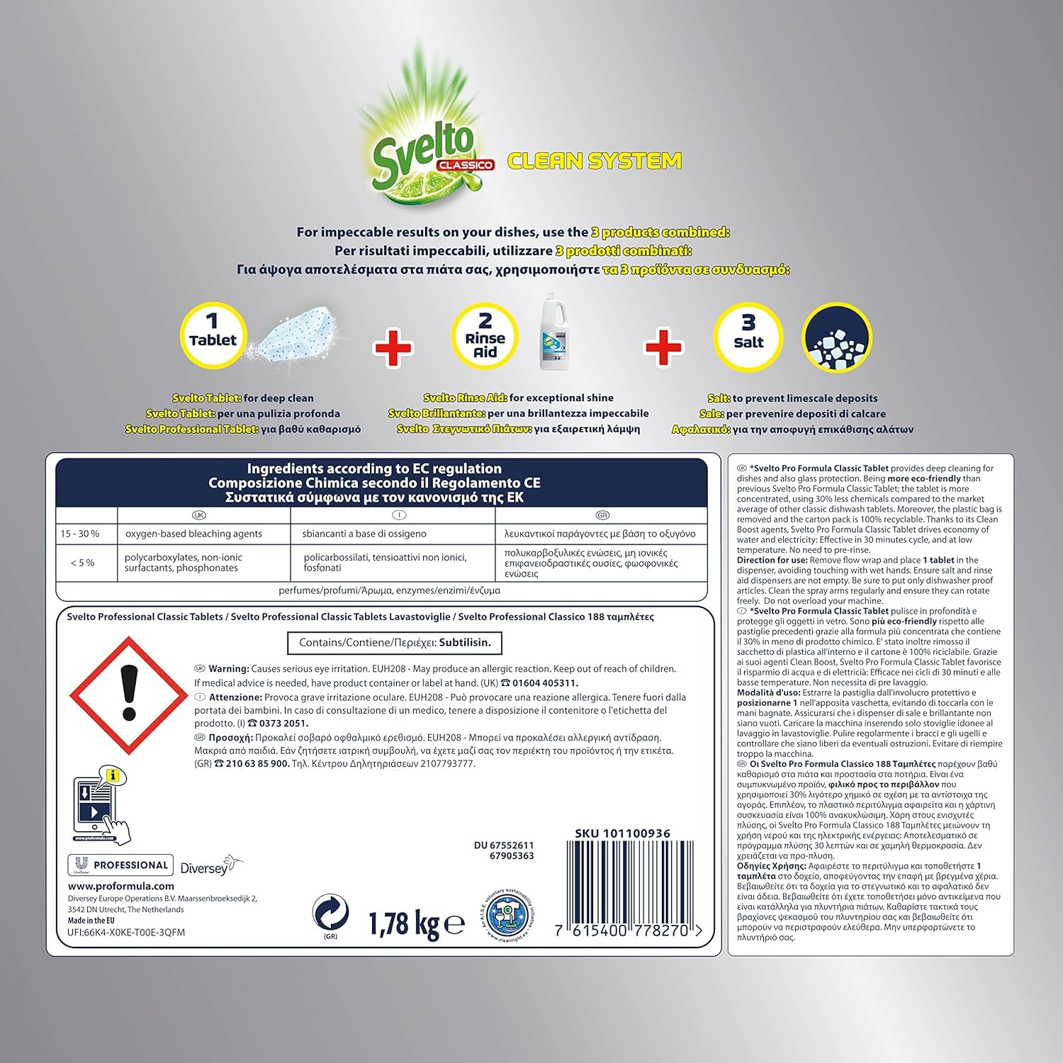 Confezione Risparmio Tresorí-Svelto Professional Detersivo Classico in Pastiglie per Lavastoviglie Pro Formula Eco Detergente