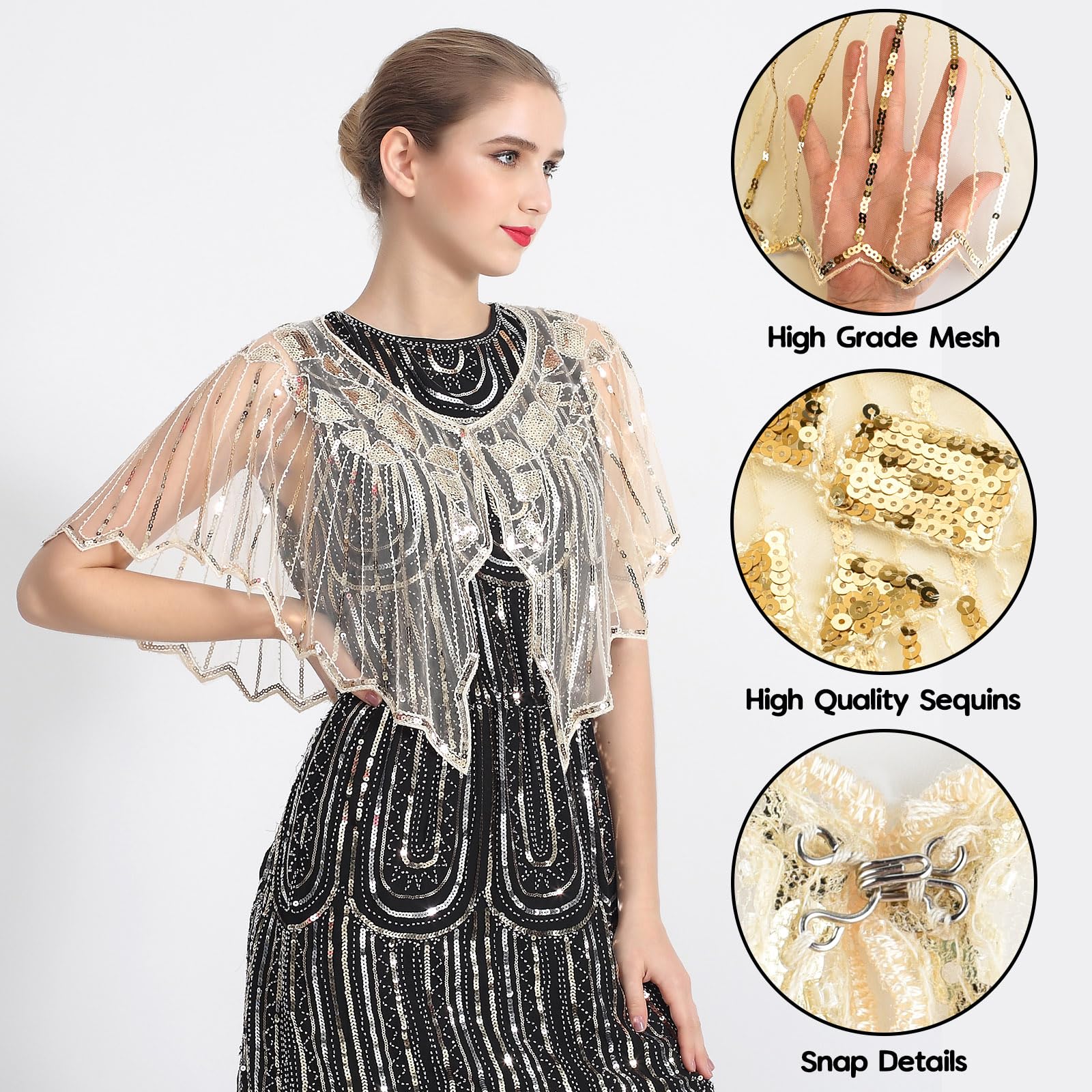 ELECLAND 10 sztuk Flapper Great Gatsby zestaw akcesoriów z lat 20. XX wieku, modny zestaw tematyczny z opaską na głowę, długie czarne rękawiczki, naszyjnik, kolczyki dla kobiet