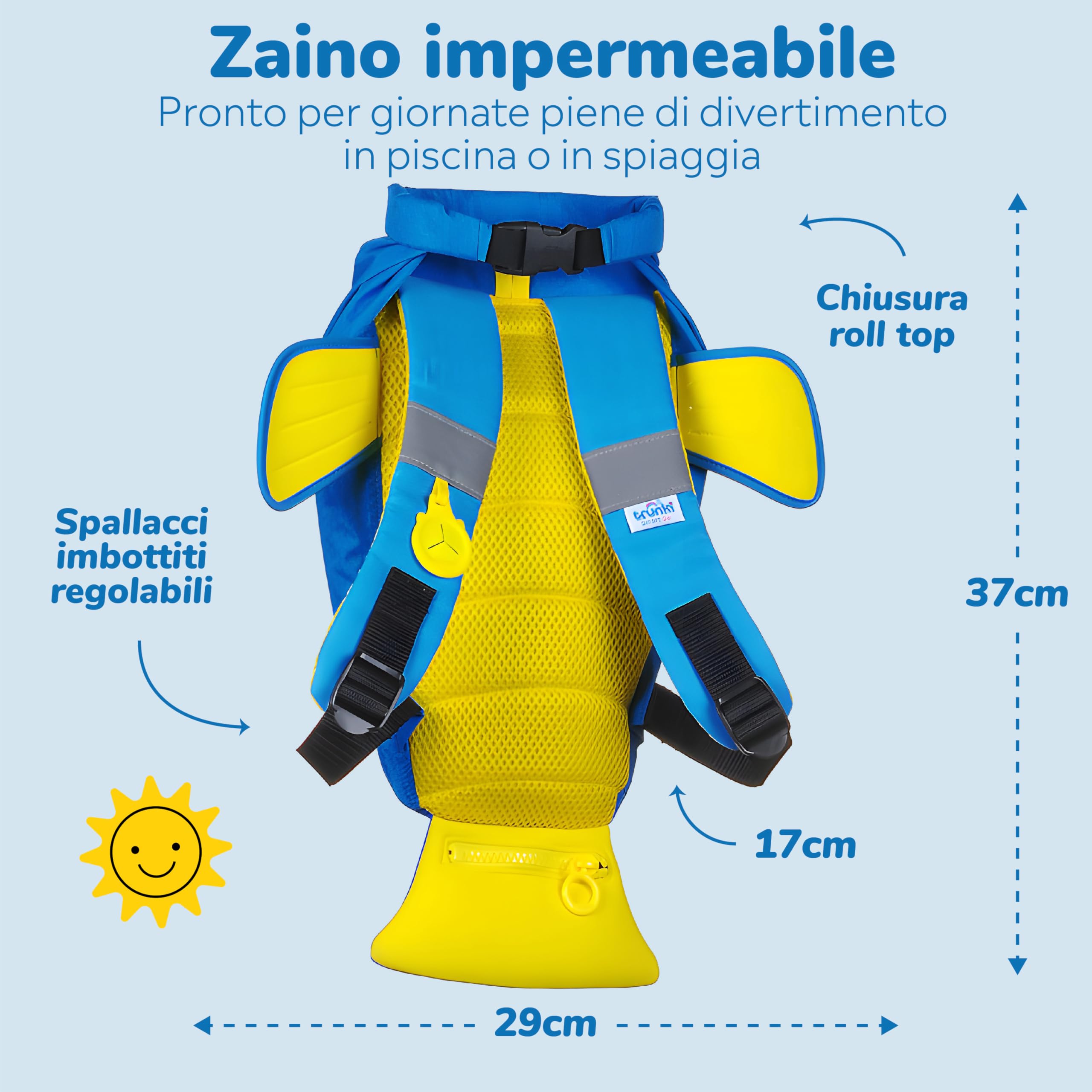 Trunki PaddlePak Dry Bag Borsa Piscina Bambini Impermeabile – Sacca Piscina Bambino – Sacca Zaino da Palestra per Bambini – Tang il Pesce Chirurgo (Blu)