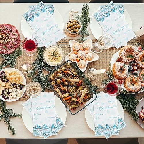 Miniatura 7 de 100 servilletas de papel de gnomo de Navidad, desechables de gnomo de Navidad, copos de nieve, servilletas de papel para invitados, gnomo de