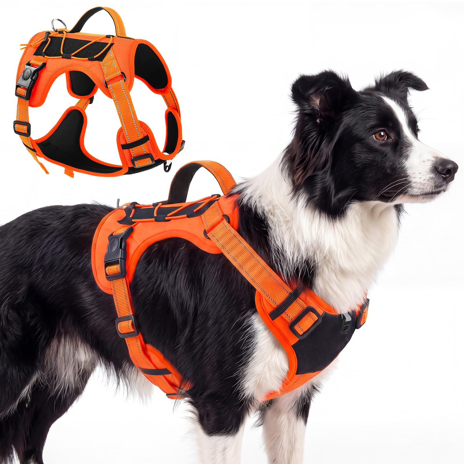 Olcyren Dog Harness for Small Medium Large Dogs, Adjustable Reflective Soft Padded Dog Harness with Easy Control Handle, No-Choke Tactical Breathable Mesh Pet Vest Harness for Walking (Orange, L)