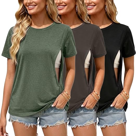 Love2Mi Lot de T-shirts Techniques Maternité et Allaitement avec Zip Caché