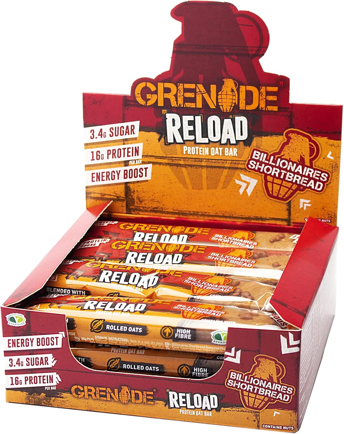 Grenade Reload High Protein Energy Oat Bar, 12 x 70g Billionaires Shortbread Amazon.co.uk