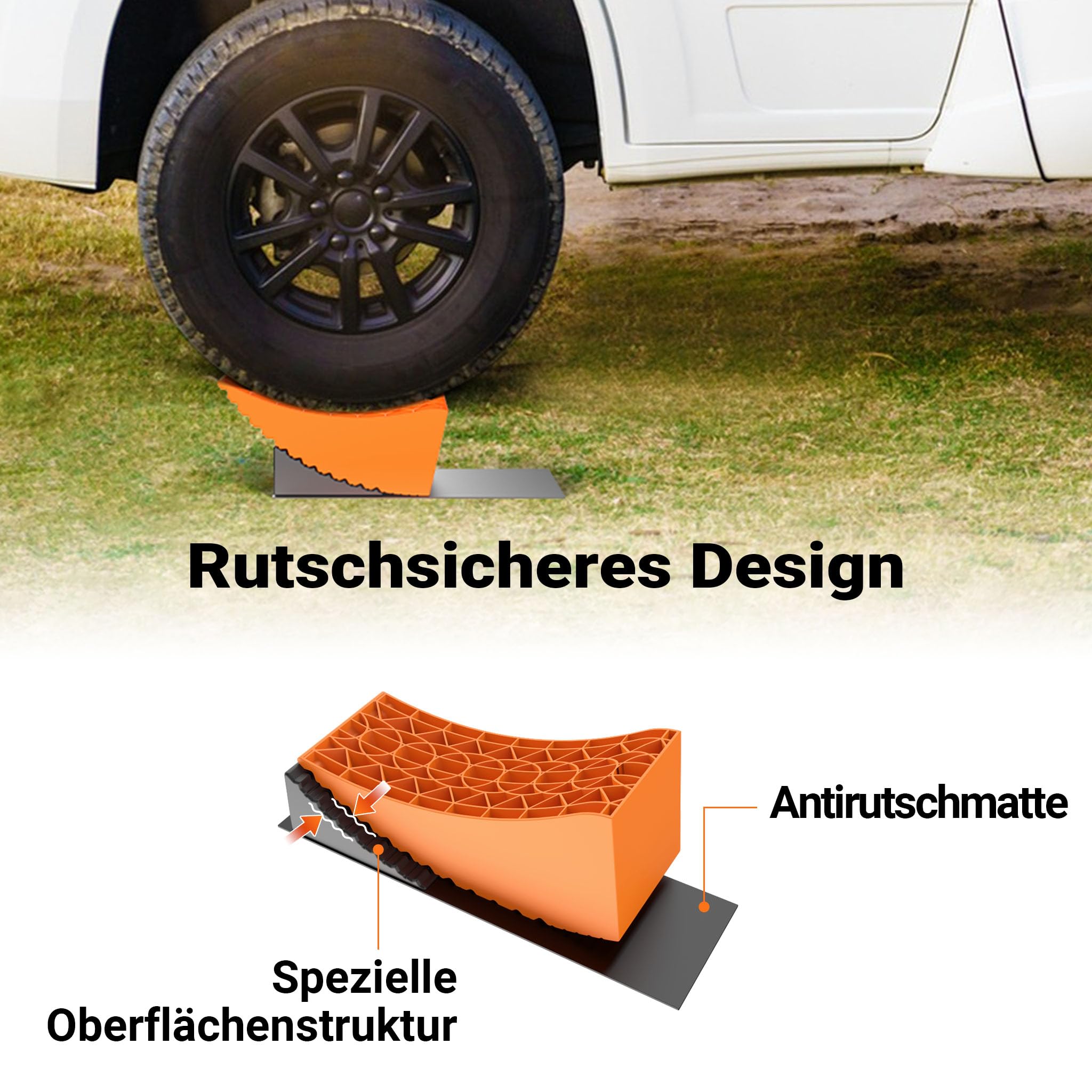 Wiltec 2 Cunei fermaruota 3,5 t/coppia, bloccaruote 42,4 x 17 x 17,4, fermi 20,7 x 17 x 9,6 cm, livellatori in plastica con borsa di trasporto e tappetini, per camper, rimorchi, camion