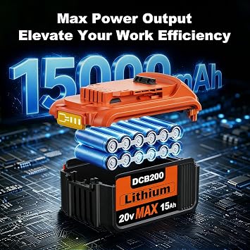 2Packs 15.0Ah Replacement for Dewalt 20V Max Battery, Compatible with Dewalt 20 Volt Battery DCB200 DCB206 DCB207 DCB201 DCB204 Series Power Tools