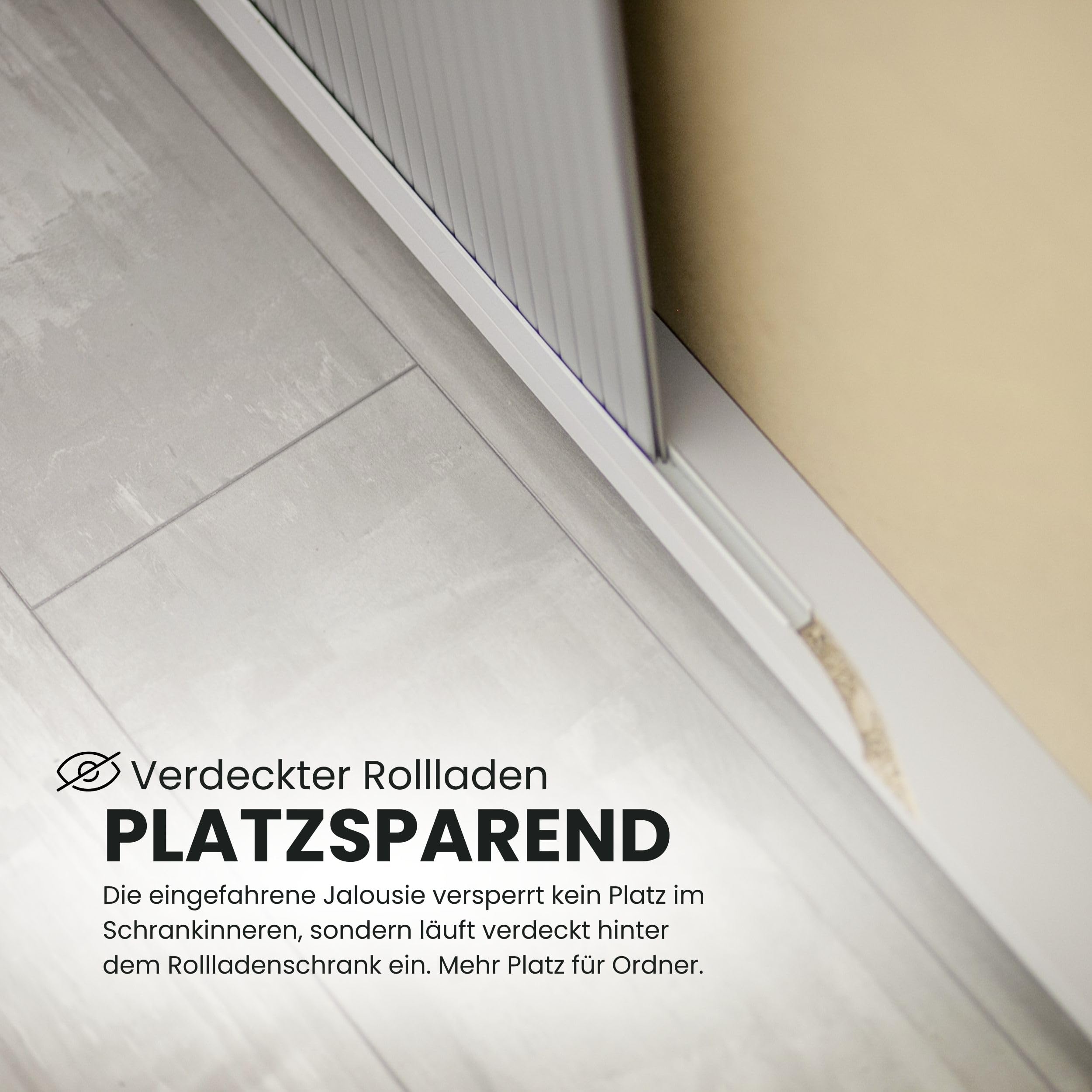 bümö Aktenschrank abschließbar mit Rollladen, Rollladenschrank für Ordner & Co. - Büroschrank mit Rollo, abschließbarer Ordnerschrank aus Holz in Buche/Silber mit Relinggriff