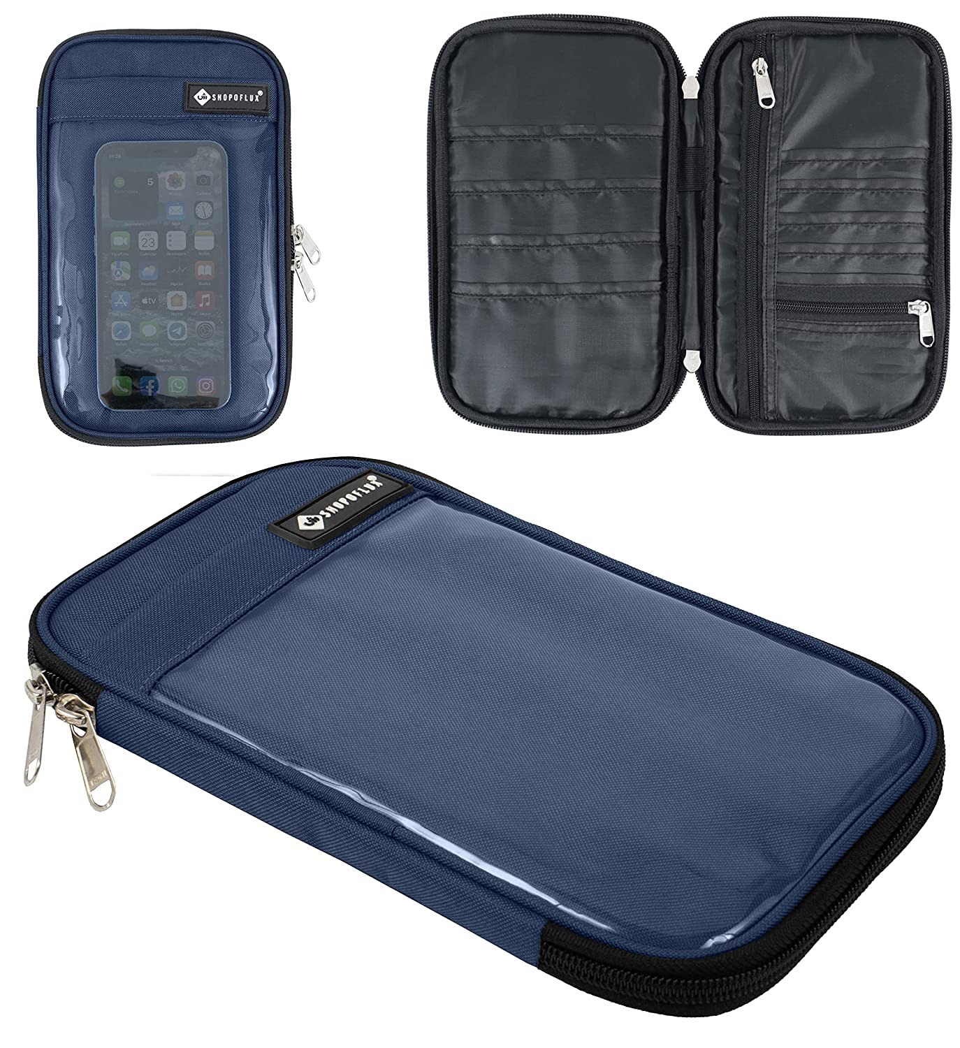 ivee international Travel Passport Cover Organizer with Mobile Holder and Hand Strap for Men and Women (Blue)-picture-5