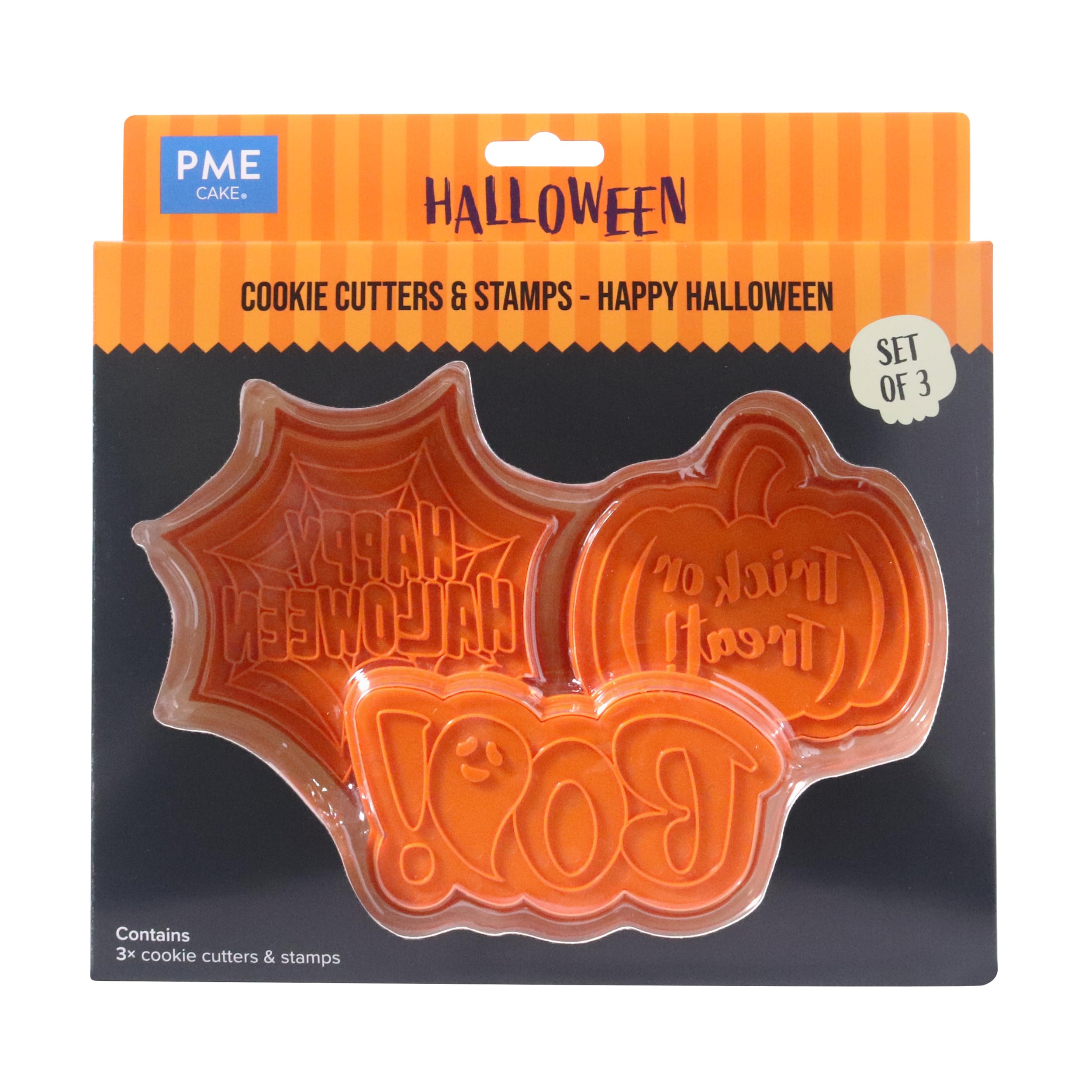 PME Halloween Cookie Cutters & Stamps, Happy Halloween (Set of 3)