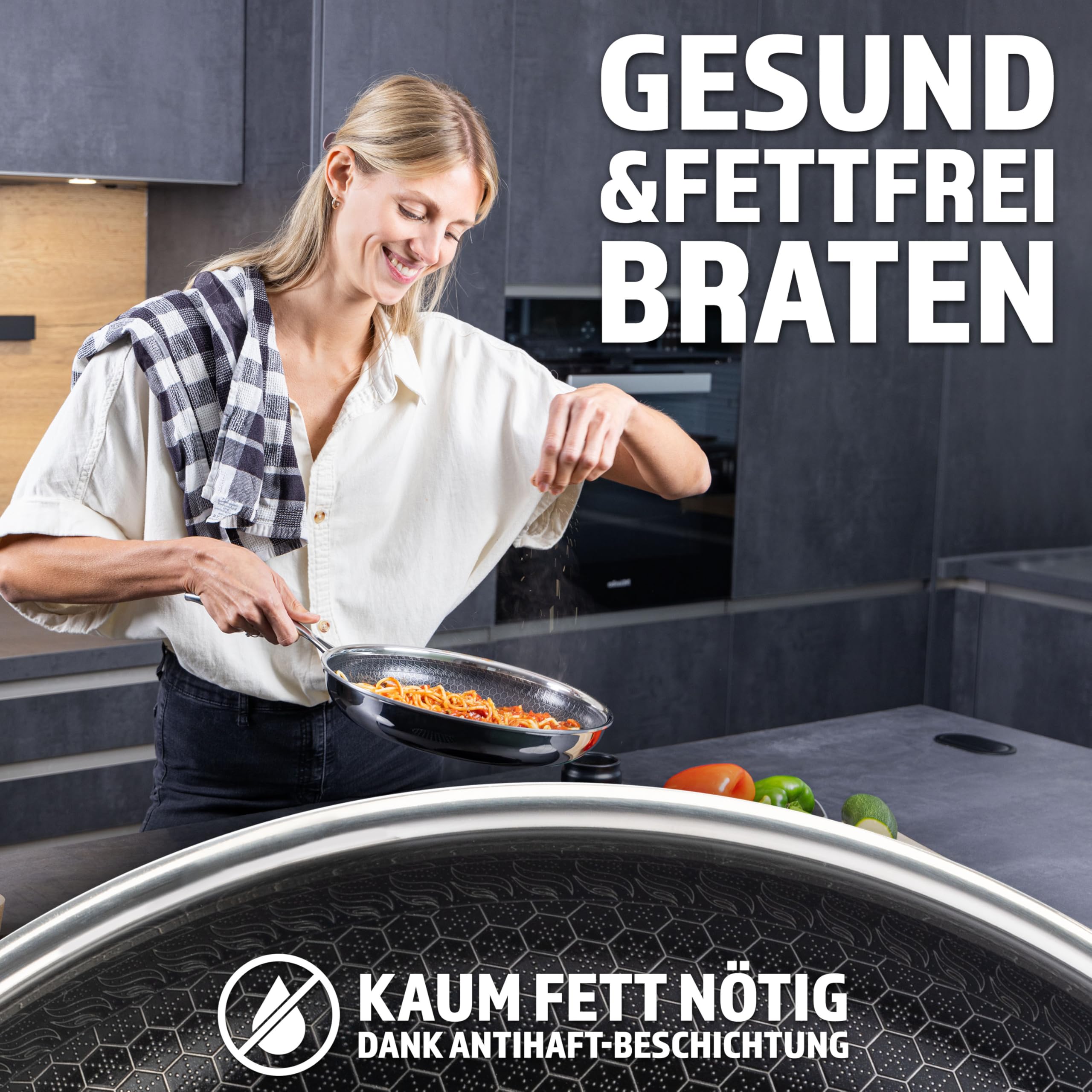 STEFFS® BRATPFANNE mit Waben 28 cm kratzfeste Antihaft Beschichtung - Pfanne alle Herdarten einfache Reinigung Geschenkidee perfekte Bratergebnisse ofenfest Induktion ergonomischer Griff