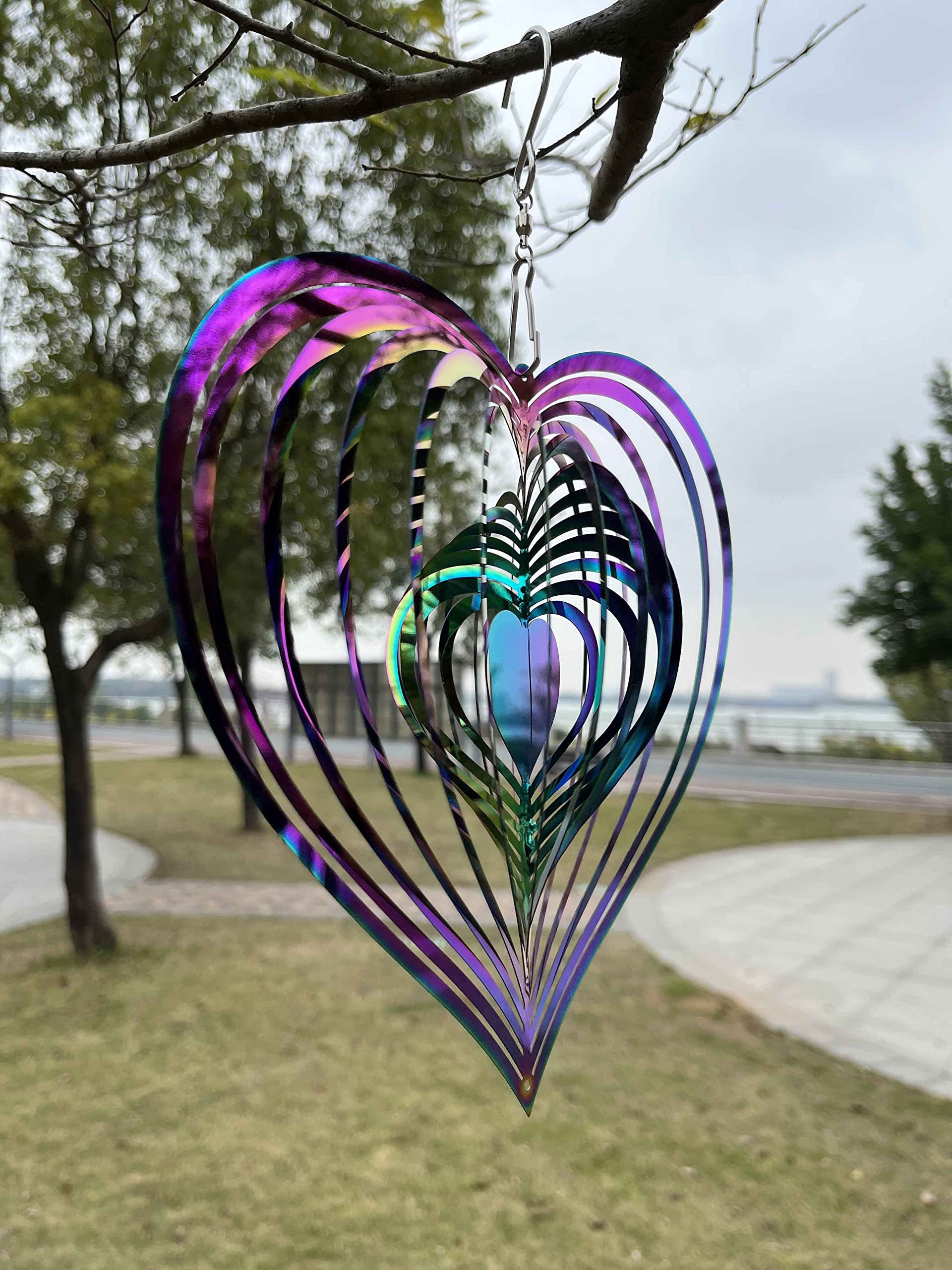 Mobile Suspendu Arc-en-Ciel Lovebirds – 20 Cm – Acier Scintillant, Tourne Au Vent, Décoration Jardin & Intérieur Éclatante