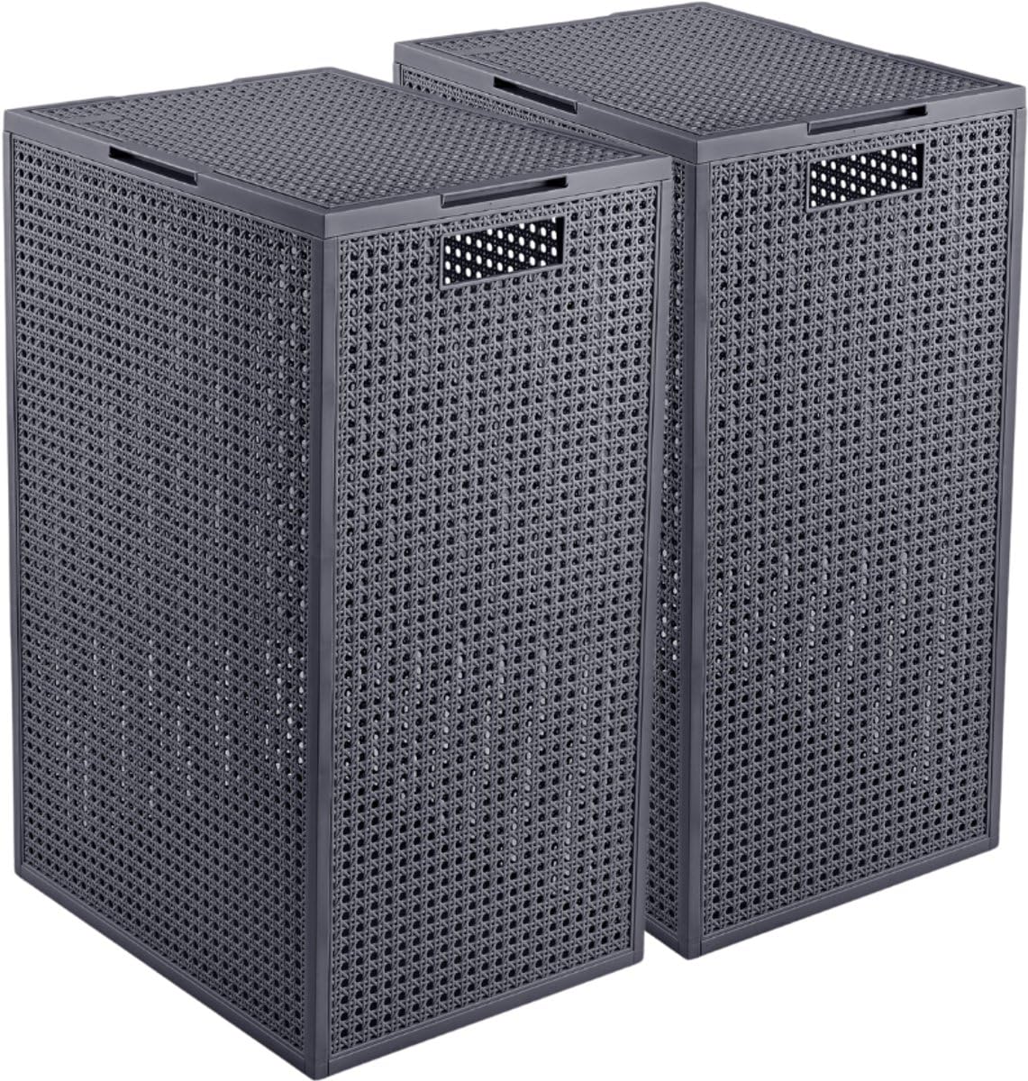 Curver Kaya Wäschekorb mit Deckel – 2er-Set – je 60 Liter – 38×29×58,5 cm – Anthrazit – Kunststoff – mit Belüftung