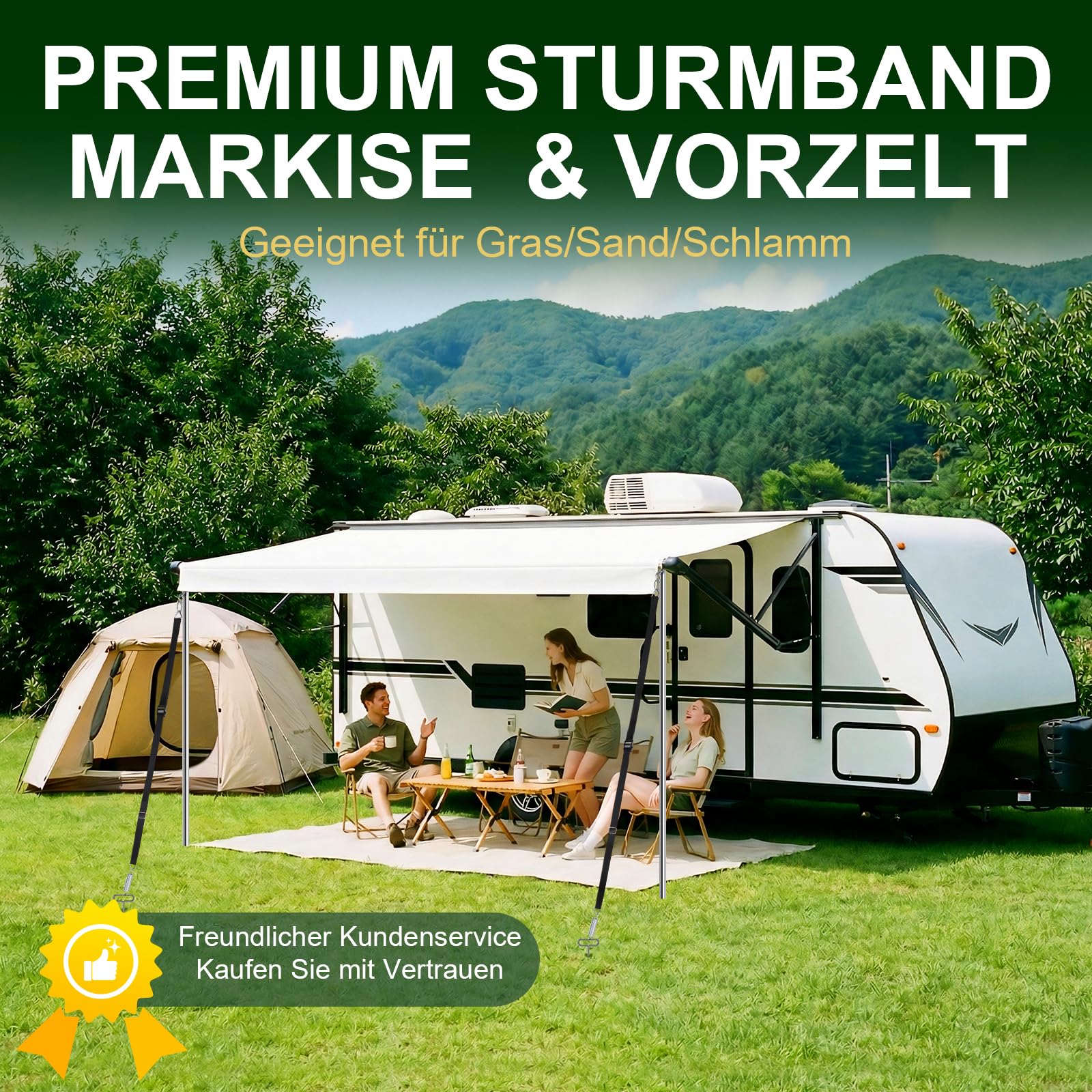 Kit de Sujeción para Toldos, Correas para Tormentas para Thule Omnistor, Protección contra Tormentas para Toldos de Autocaravanas y Caravanas con Anclajes al Suelo Resistentes de 39 cm