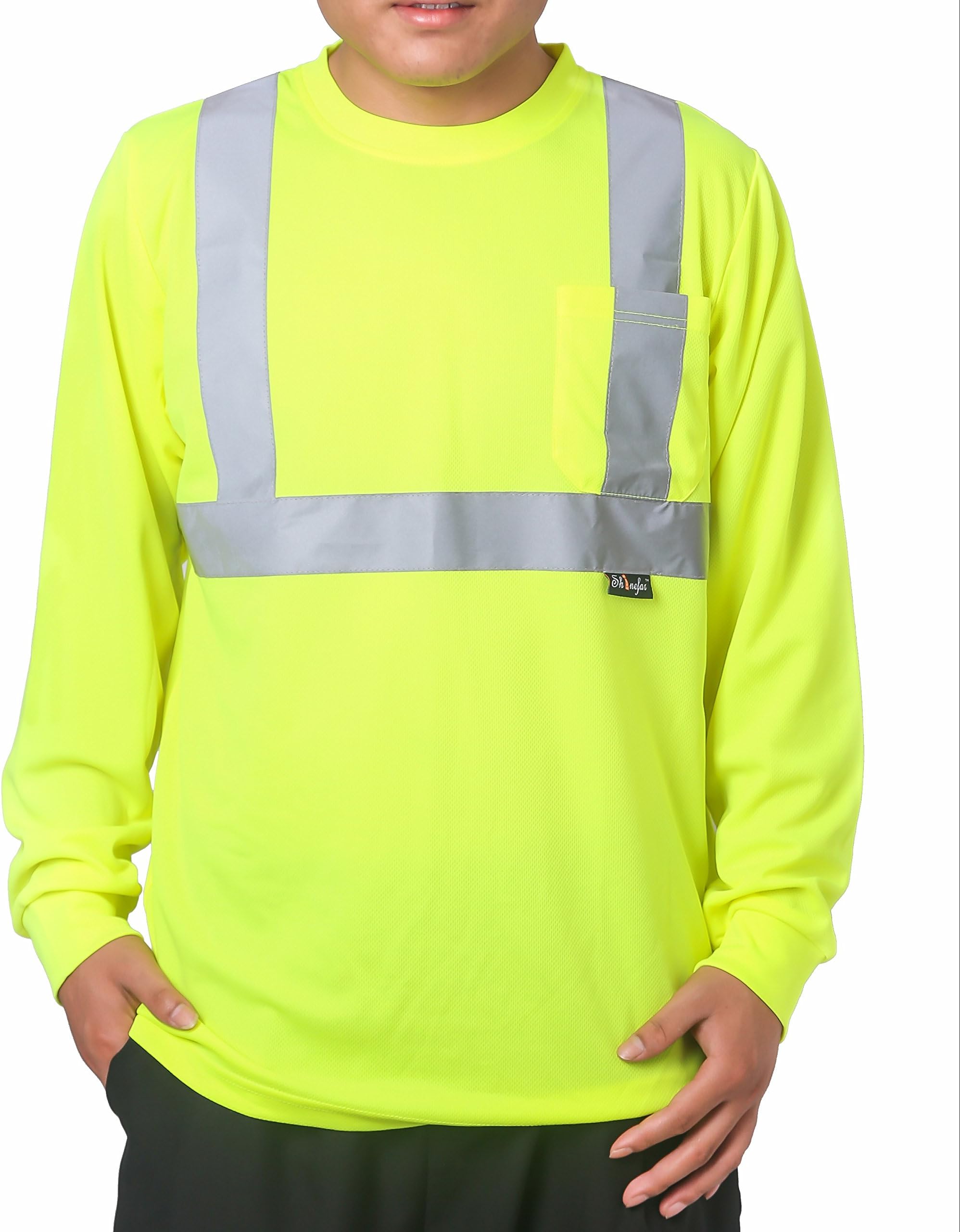 Shinefar Reflective Workwear Outdoor Running Jogging high Visibility Long Sleeve class2 T-Shirt Lime (X-Large)