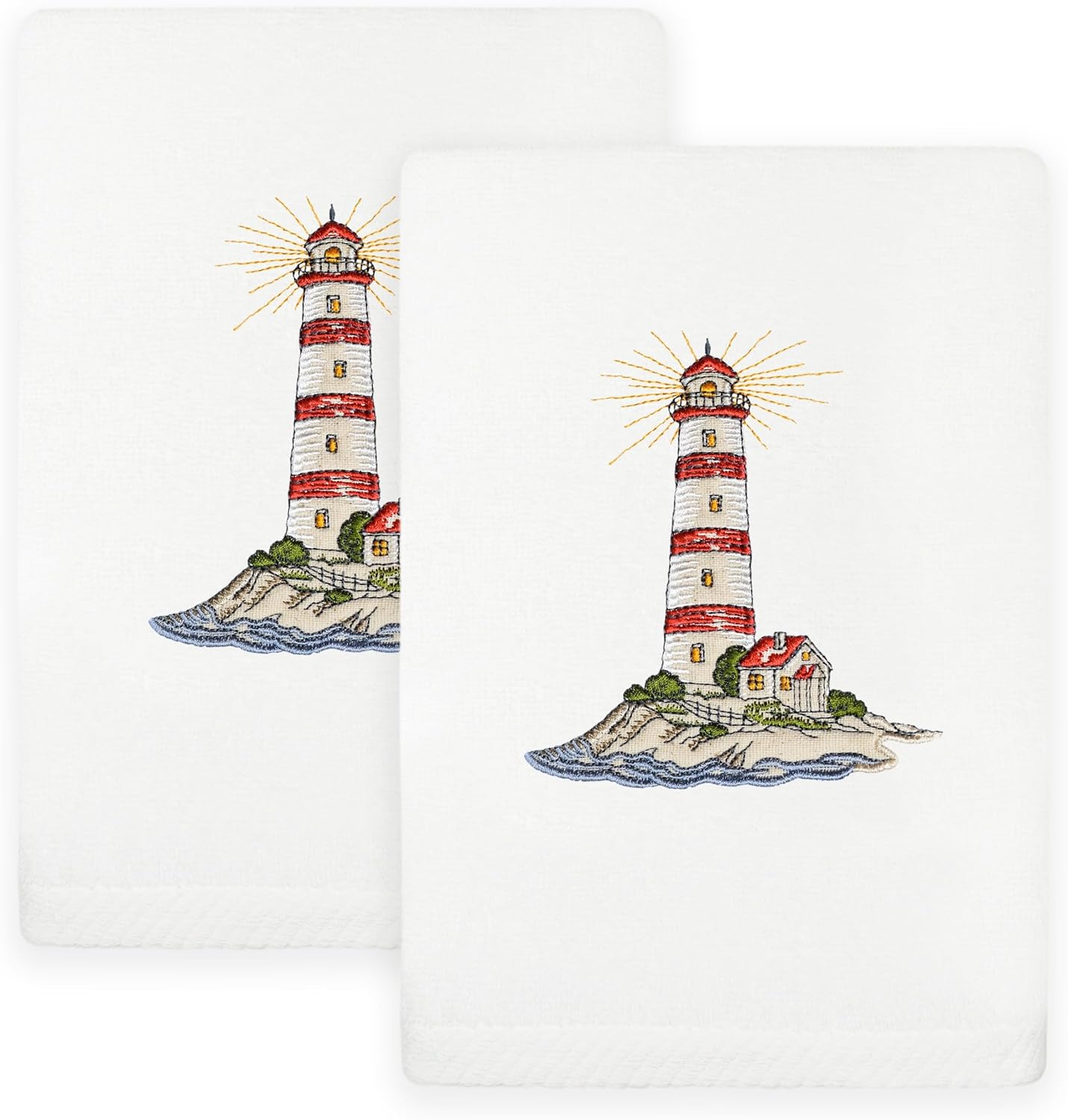 Tropic 2-Piece Hand Towel Set, Premium Turkish Cotton, Tropical Flamingo & Palm Embroidery, Soft & Highly Absorbent, Ideal for Exotic Bathroom Elegance, White Color