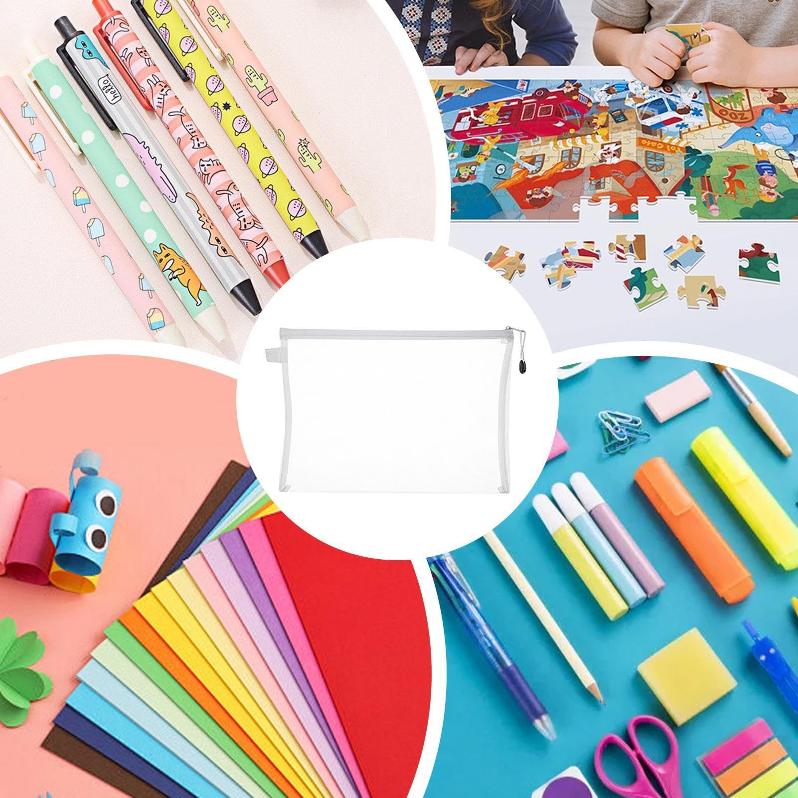 Maciun Etui do przechowywania puzzli, woreczek doucument | bardzo duże nylonowe przezroczyste torby na zamek błyskawiczny, wielofunkcyjna torba na przybory szkolne, puzzle i gry, organizowanie