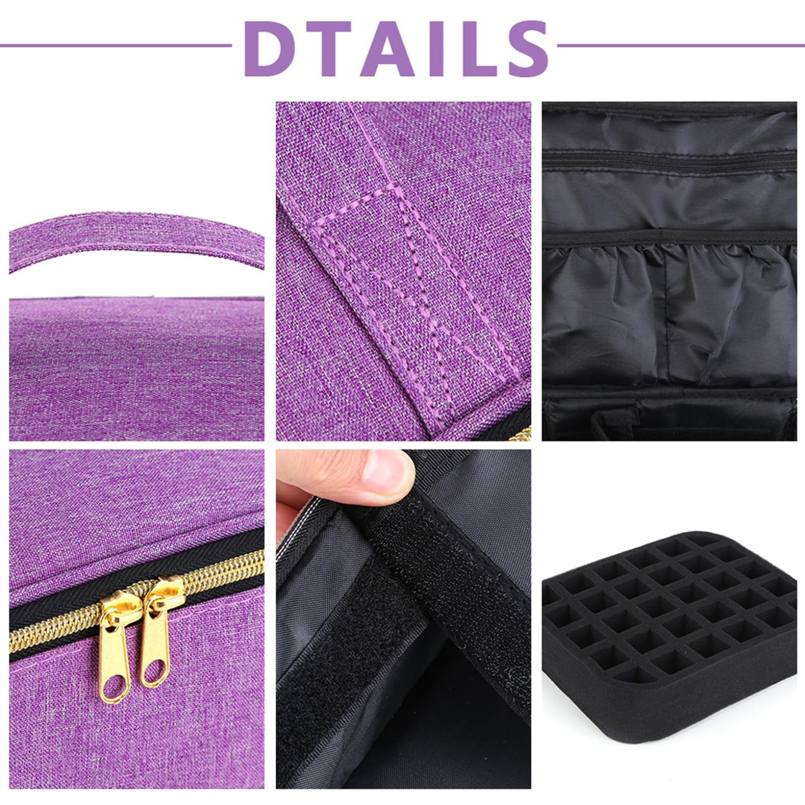 Caja de costura grande de 2 capas con asa y cremalleras, elegante estuche de almacenamiento morado para hilos de coser, agujas y accesorios, perfecto para entusiastas de las manualidades