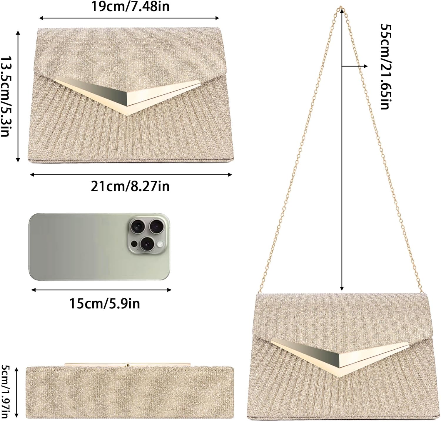 Larcenciel Women's Evening Handbags, Sparkly Pleated Evening Purse, Elegant Sequins Clutch for Wedding Formal Cocktail Party - Image 5